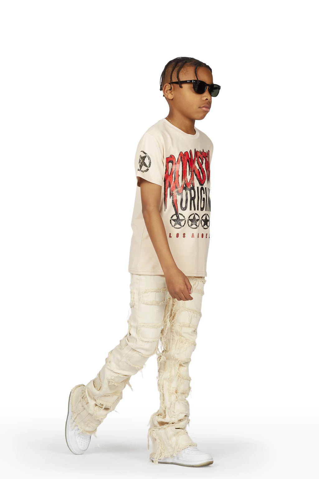 Boys Taijo Beige T-Shirt/Super Stacked Flare Jean