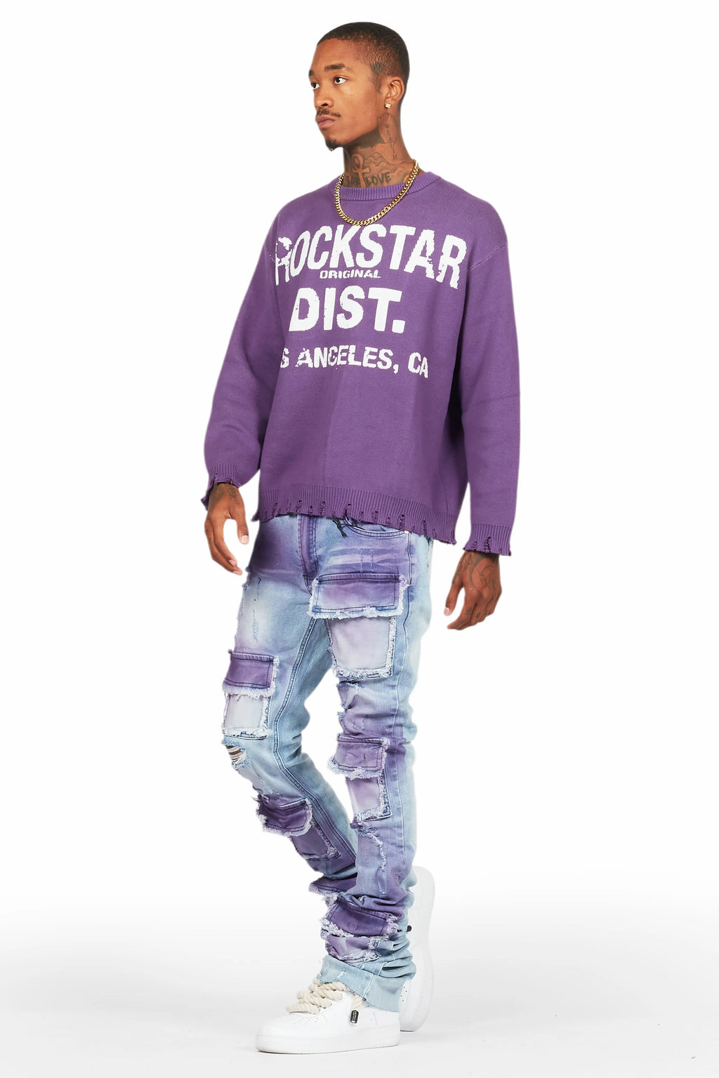 Mallow Purple Knit Sweater/Super Stacked Flare Jean Bundle