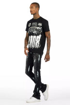Amos Black T-Shirt/Painted Stacked Flare Jean