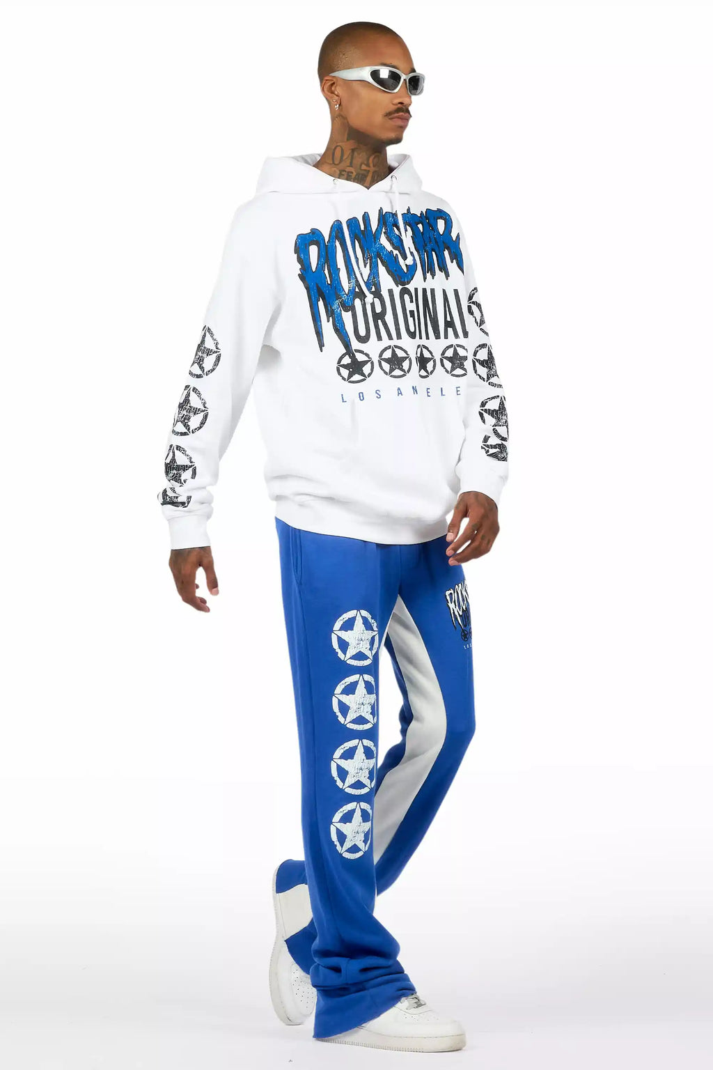 Wizzurd White/Royal Blue Hoodie Stacked Track Set