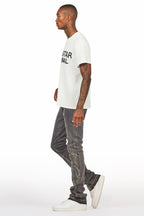 Tachi Dark Grey Rhinestone Stacked Flare Jean