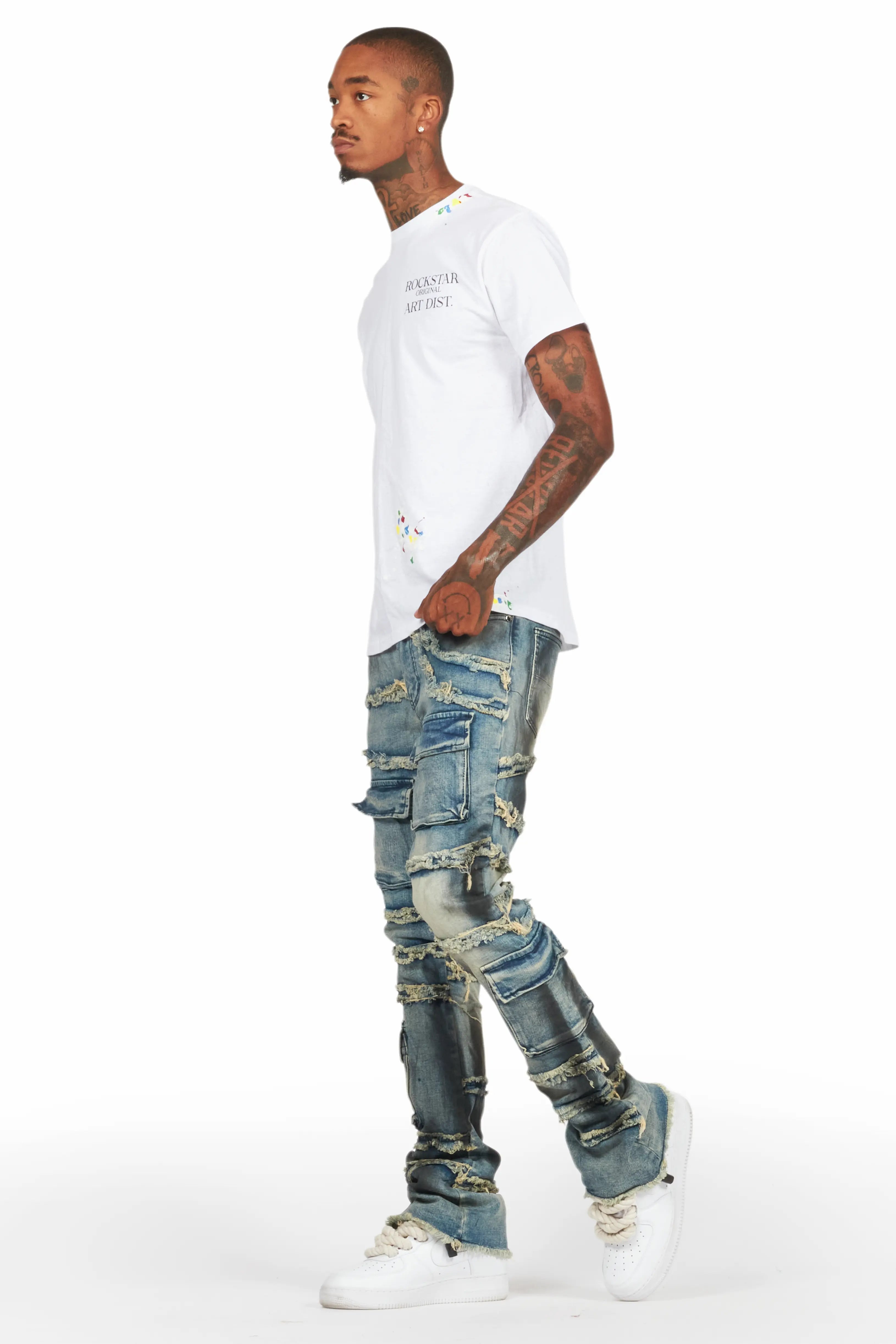 Yves Blue Stacked Flare Cargo Jean