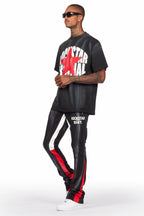 Firoz Black/White Graphic Stacked Flare Pant