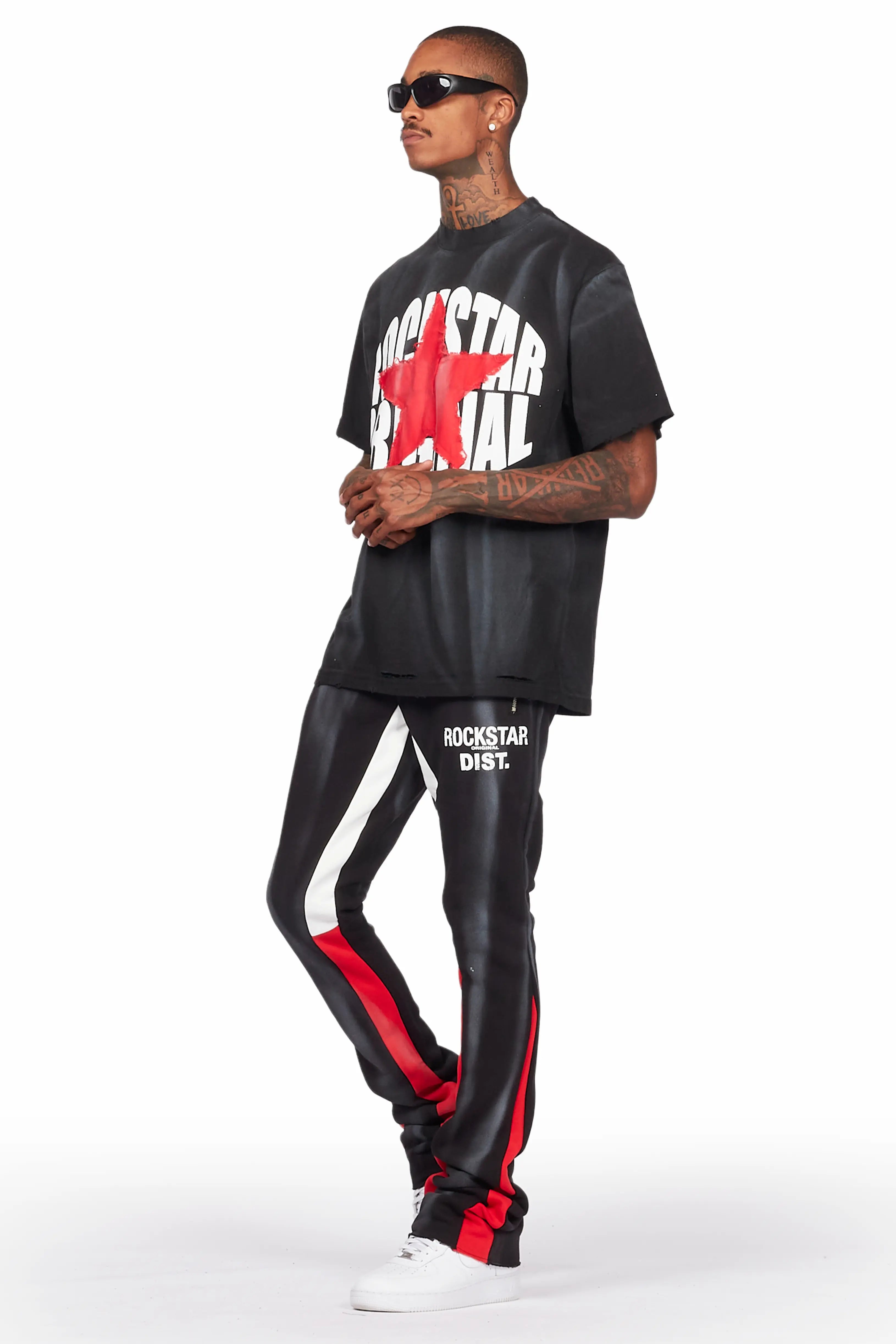 Firoz Black/White Graphic Stacked Flare Pant