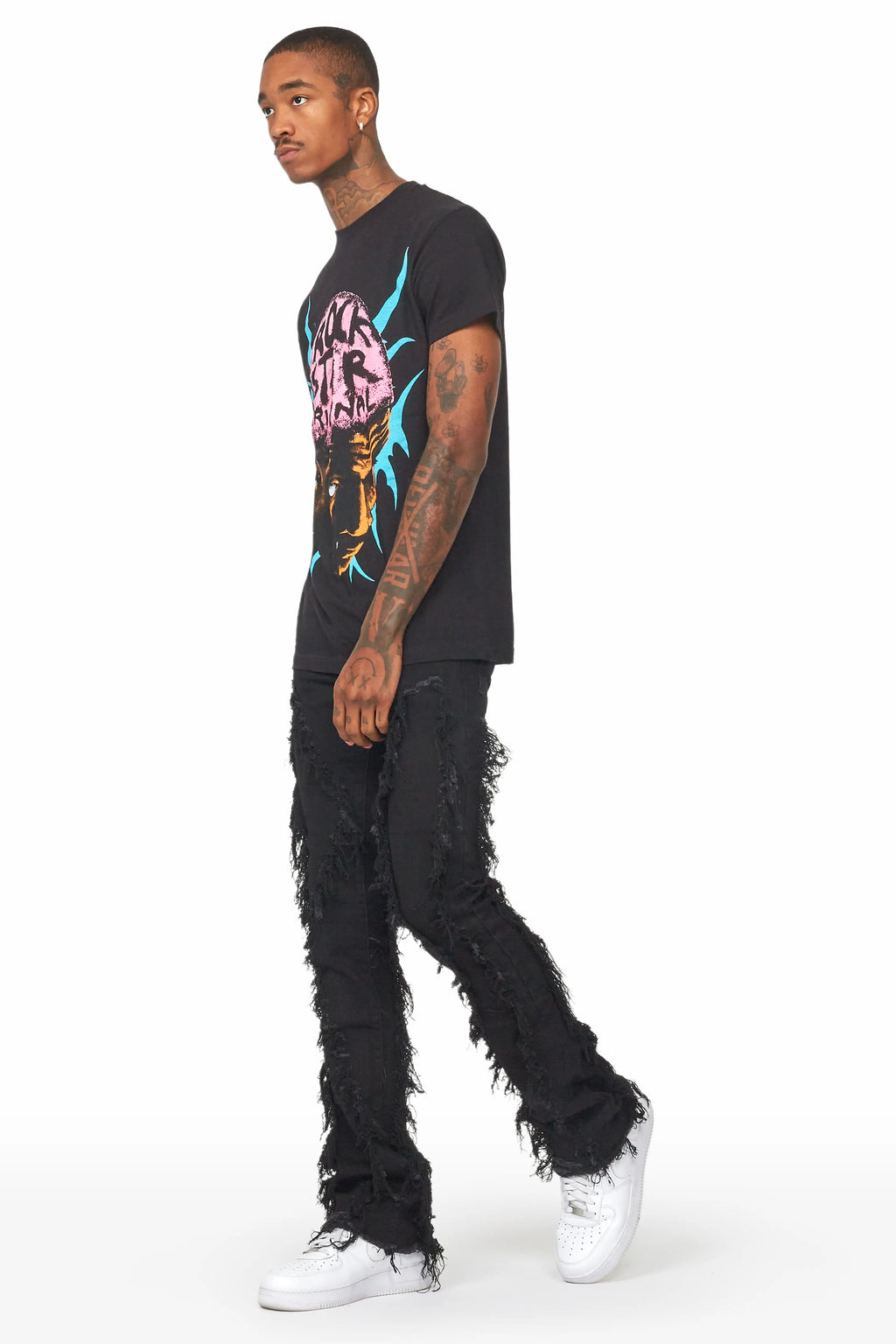 Tristan Jet Black Stacked Flare Jean