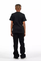 Boys Vinson Black  Patchwork Stacked flare Jean