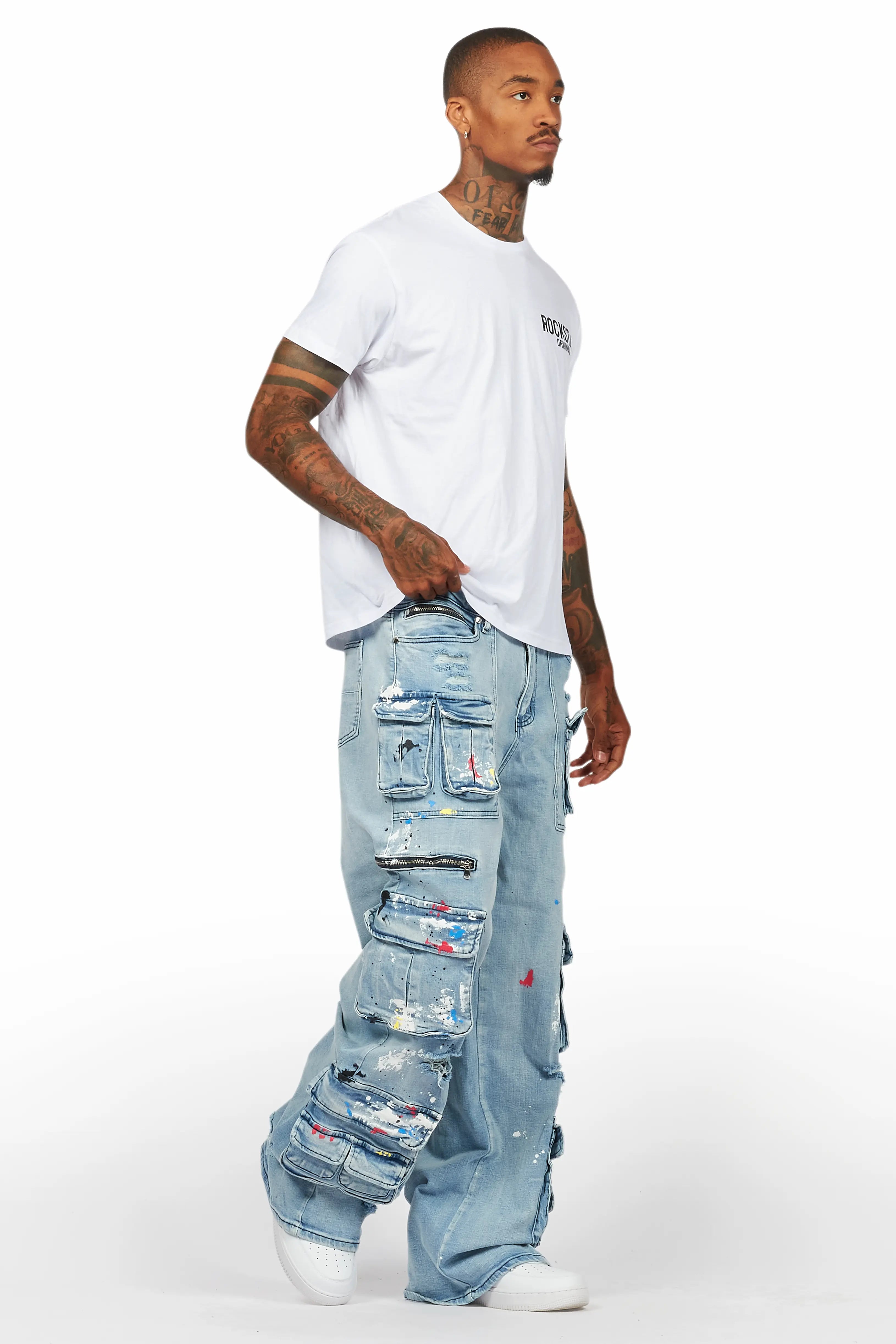 Valo Light Blue Painter Baggy Cargo Jean