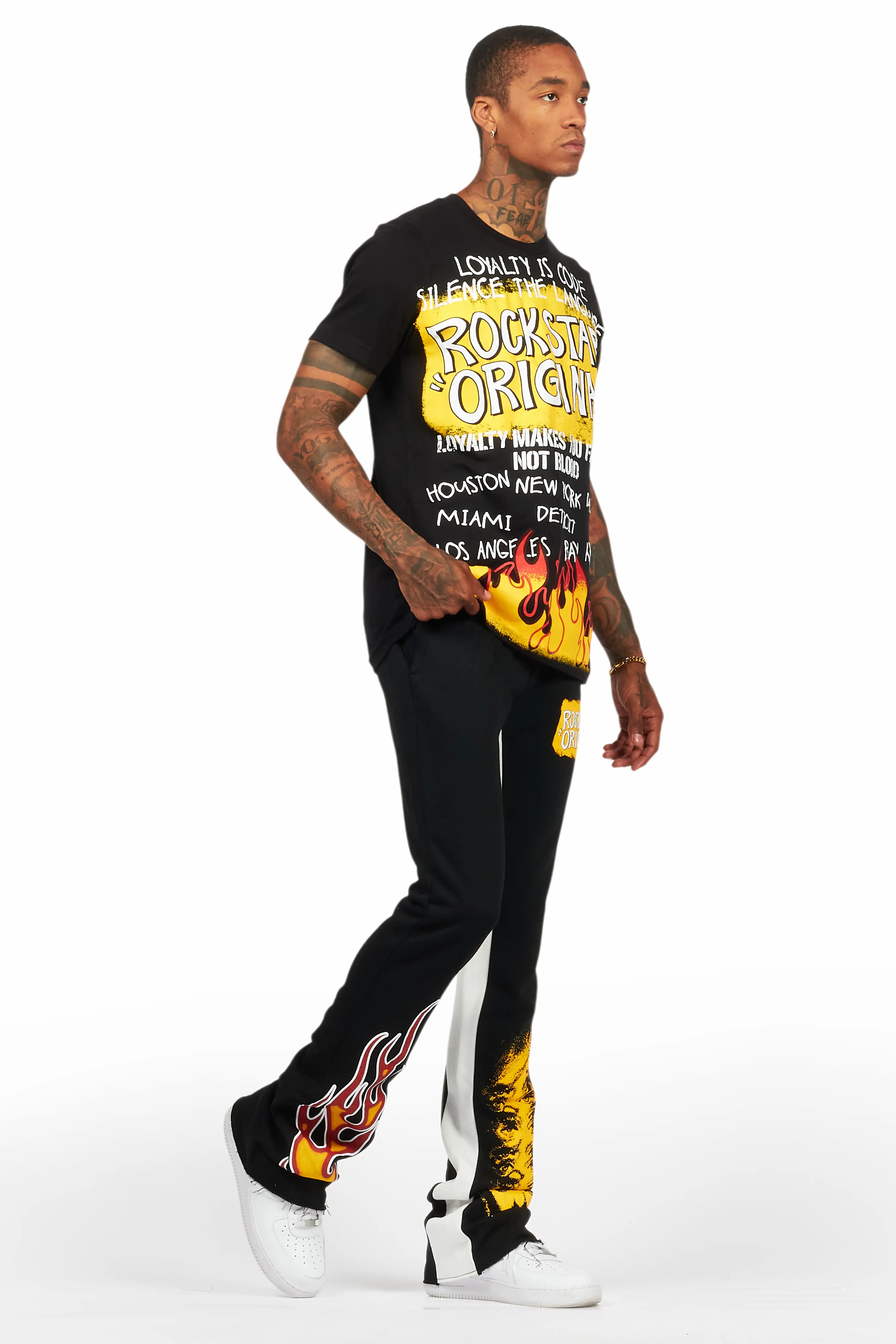 Beno Black T-Shirt/Baggy Stacked Pant Set