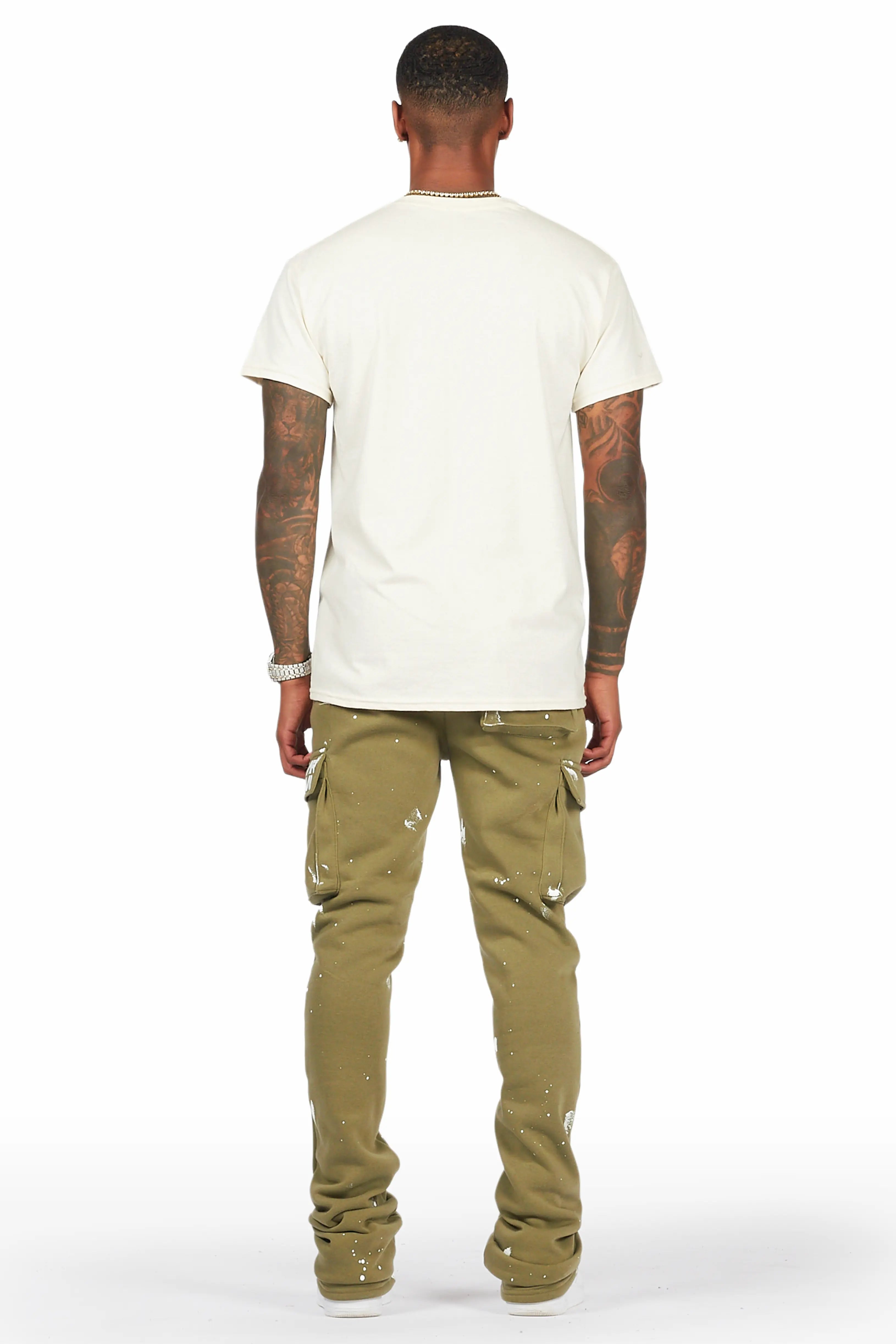 Radko Olive Stacked Flare Cargo Pants