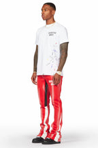 Firoz Red Graphic Stacked Flare Pant