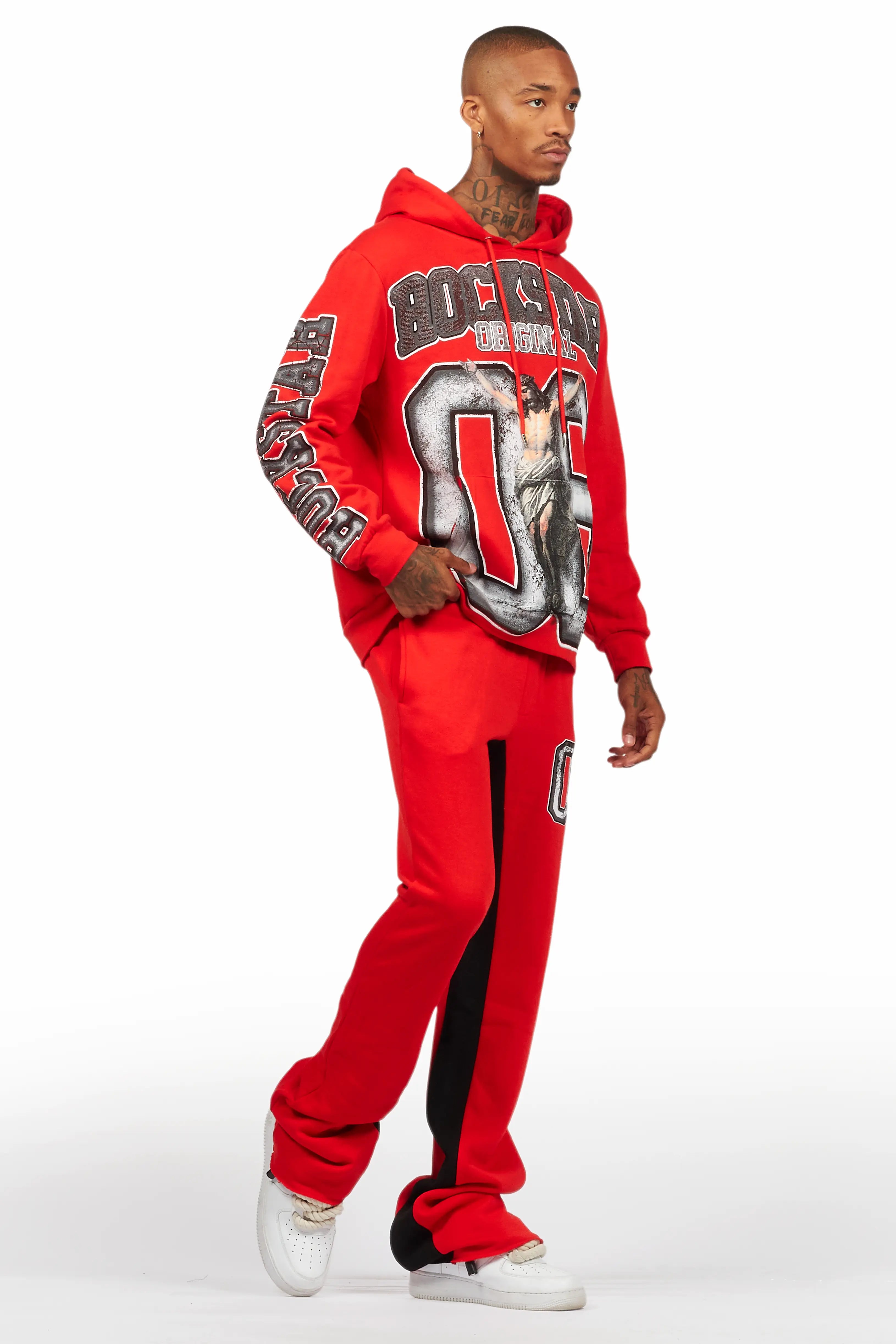 Fields Red/White Baggy Hoodie Track Set