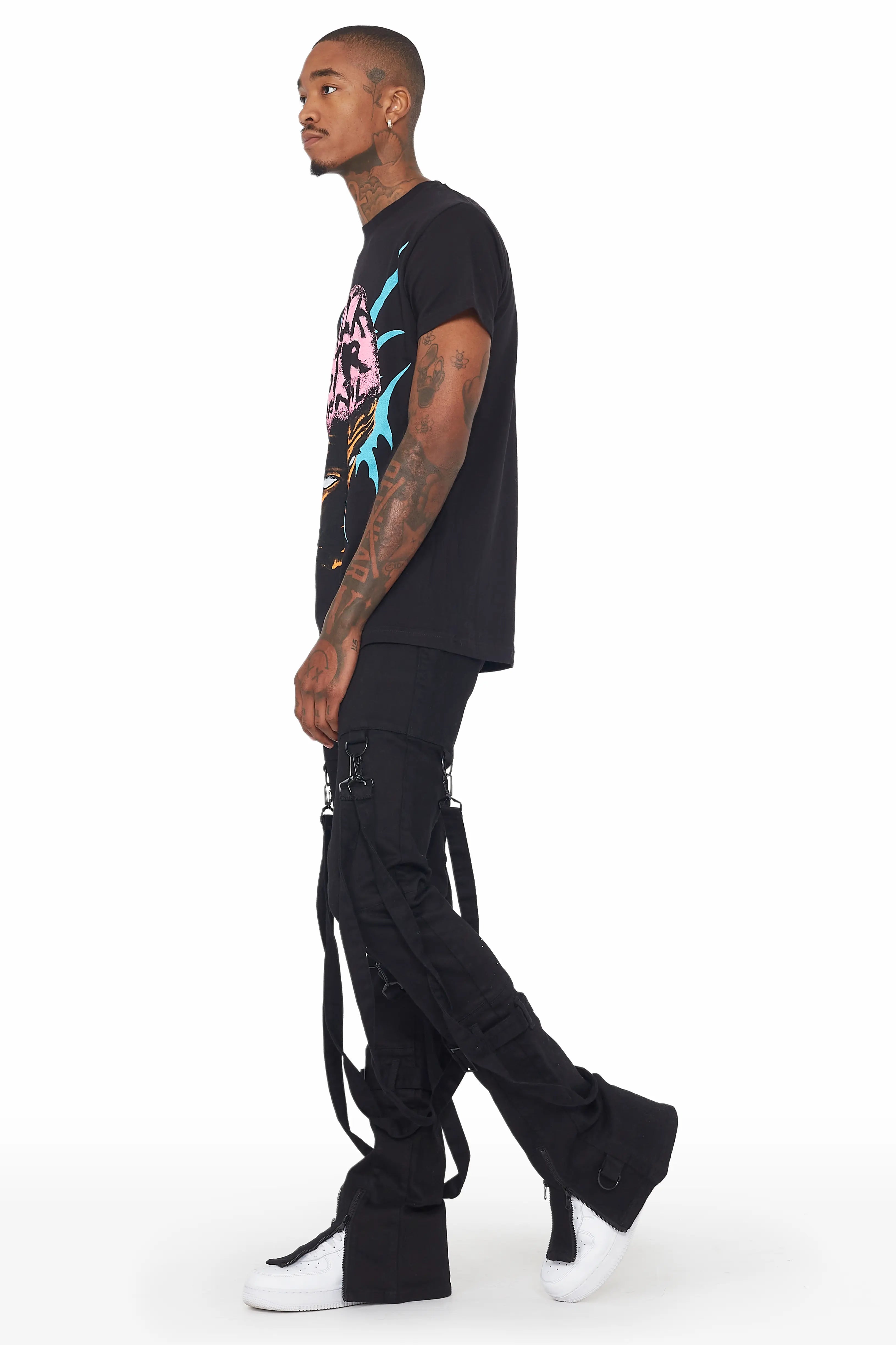 Rowen Black Stacked Flare Jean