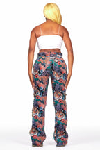 Rena Black Tapestry Stacked Pant