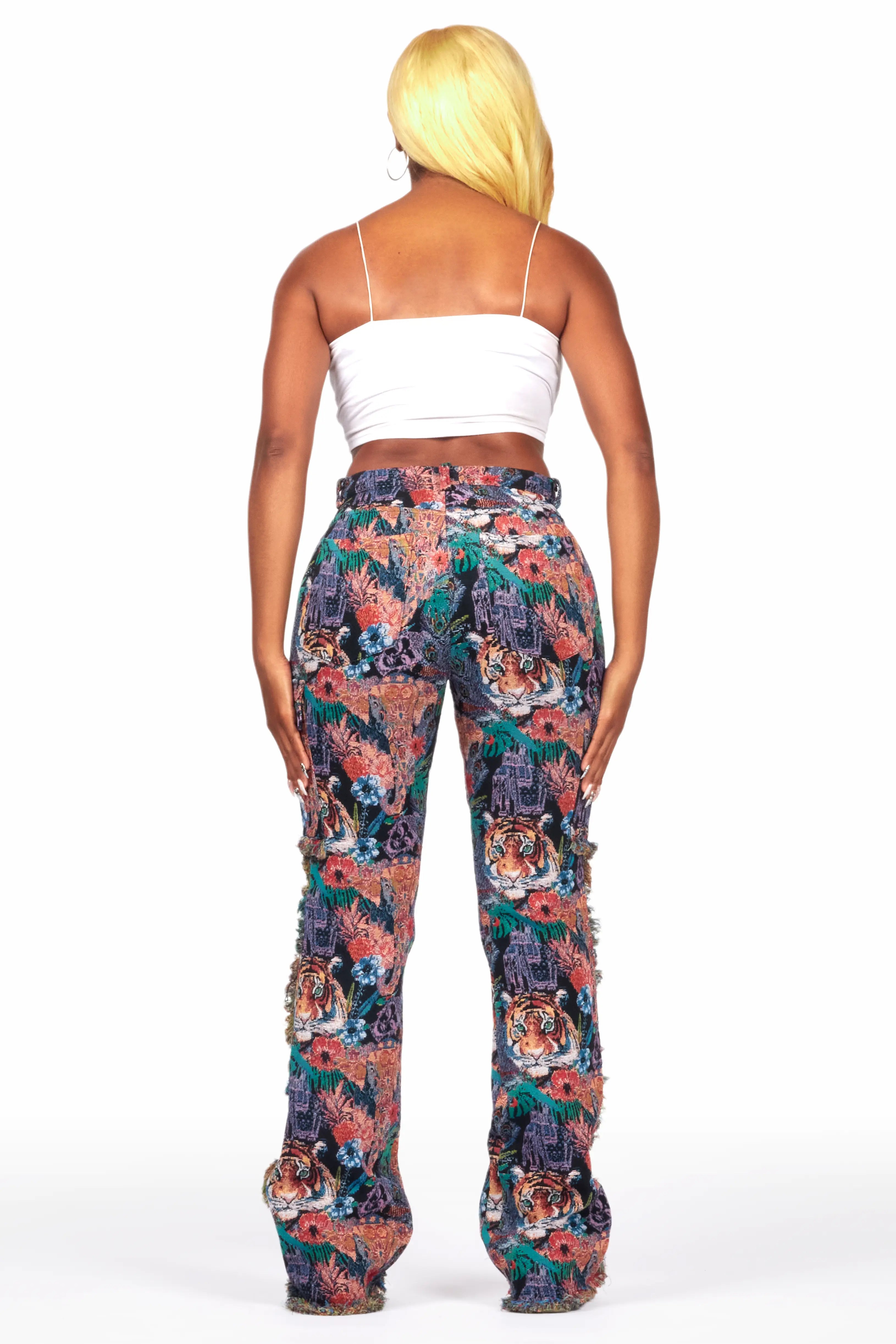 Rena Black Tapestry Stacked Pant