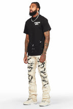 Kaito Beige Painter Stacked Flare Jean