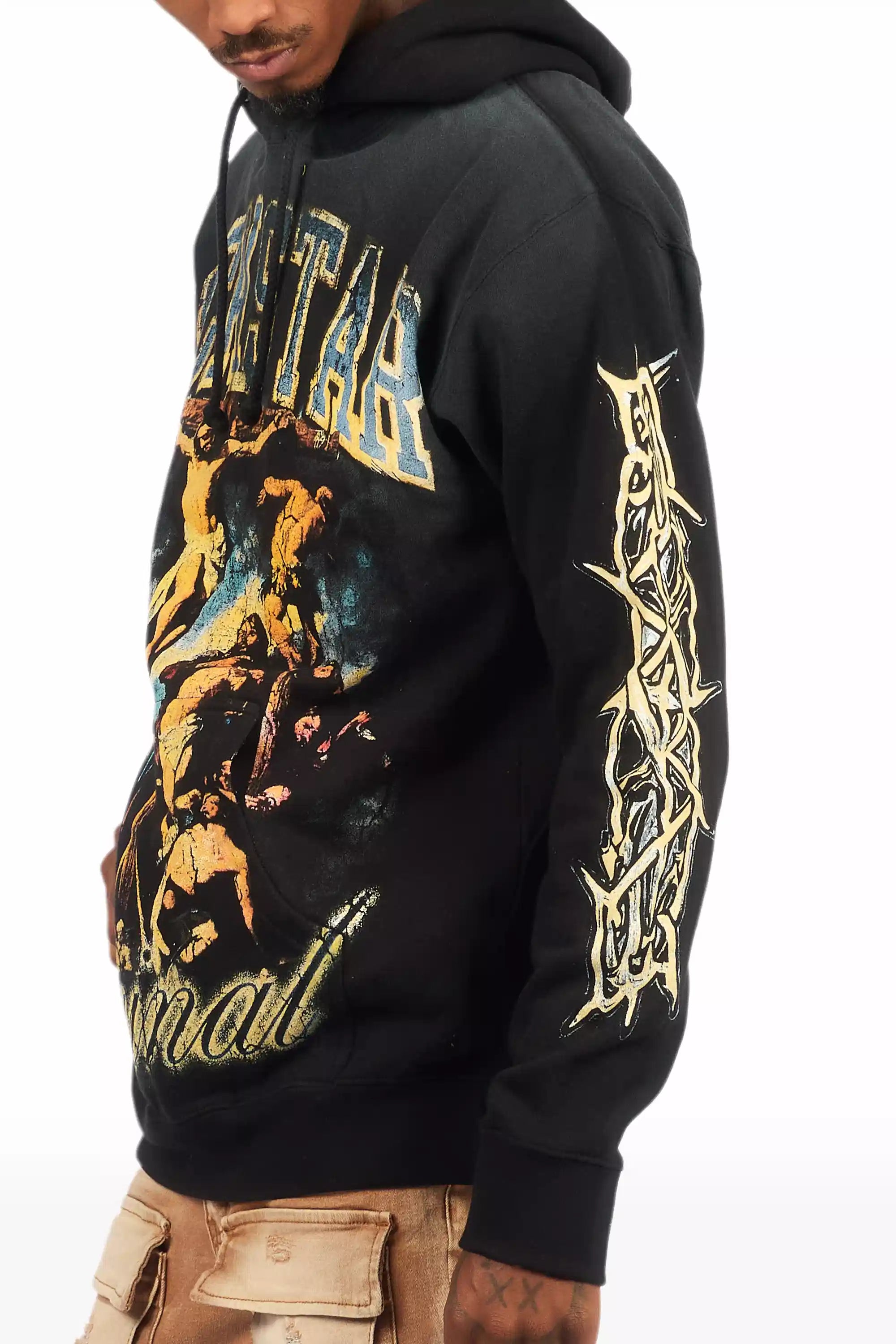 Waller Black Graphic Distressed Hoodie