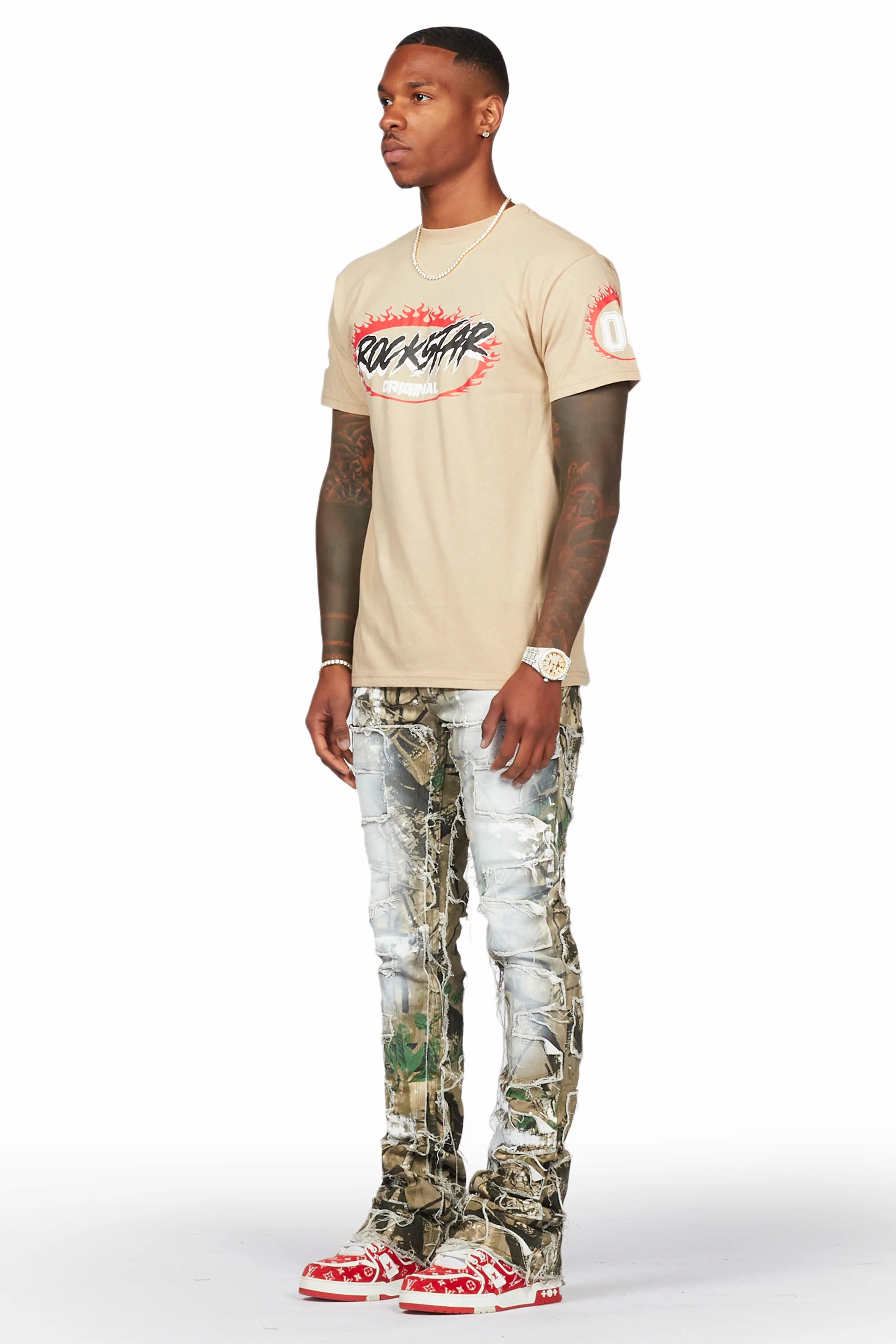 Okan Tree Camo Painter Stacked Flare Jean