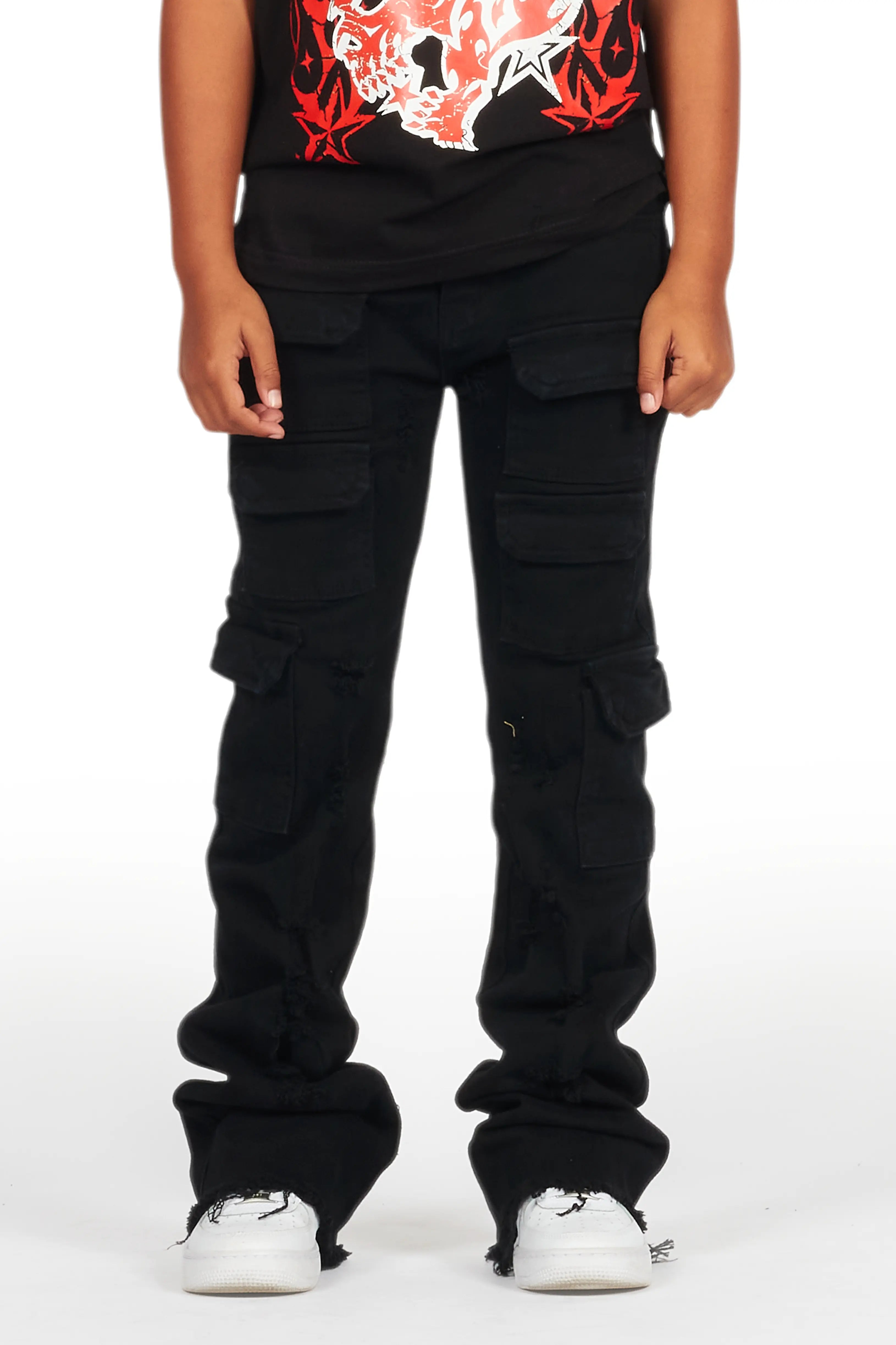 Boys Kade Jet Black Stacked Flare Jean