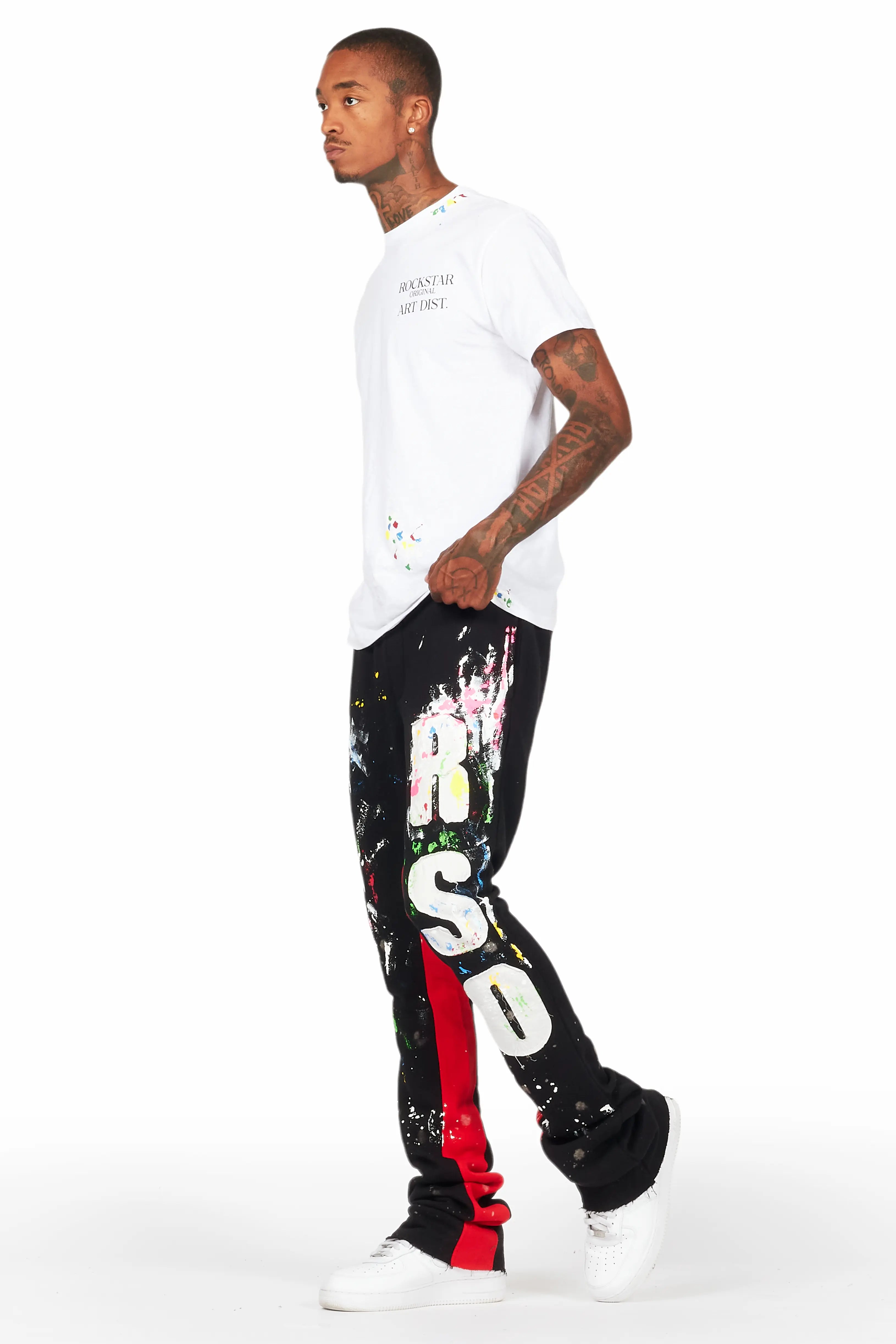 Washi Black Patchwork Stacked Flare Track Pant