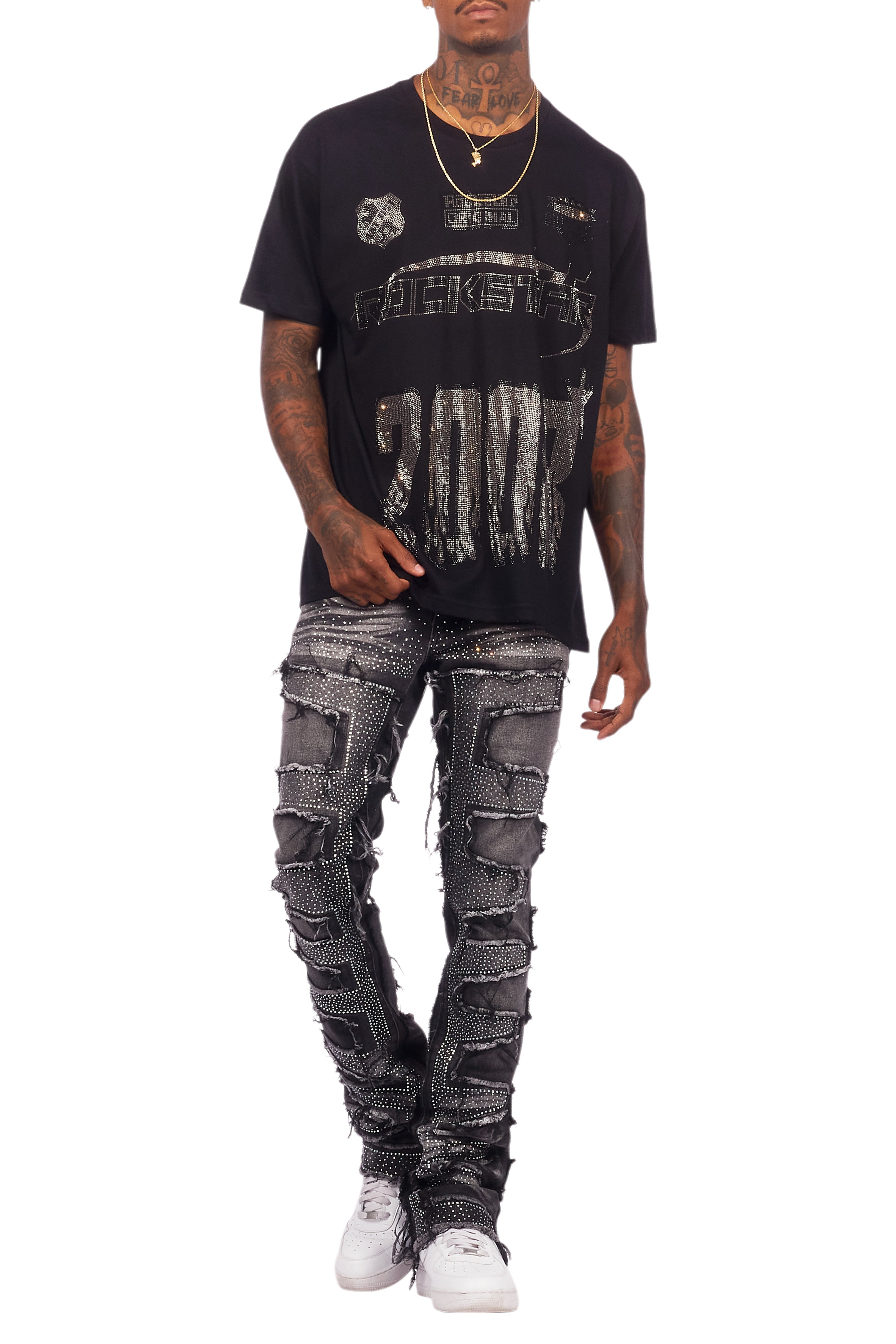 Brazen Black Graphic Rhinestone T-Shirt