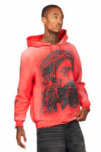 Bedros Red Graphic Distressed Hoodie