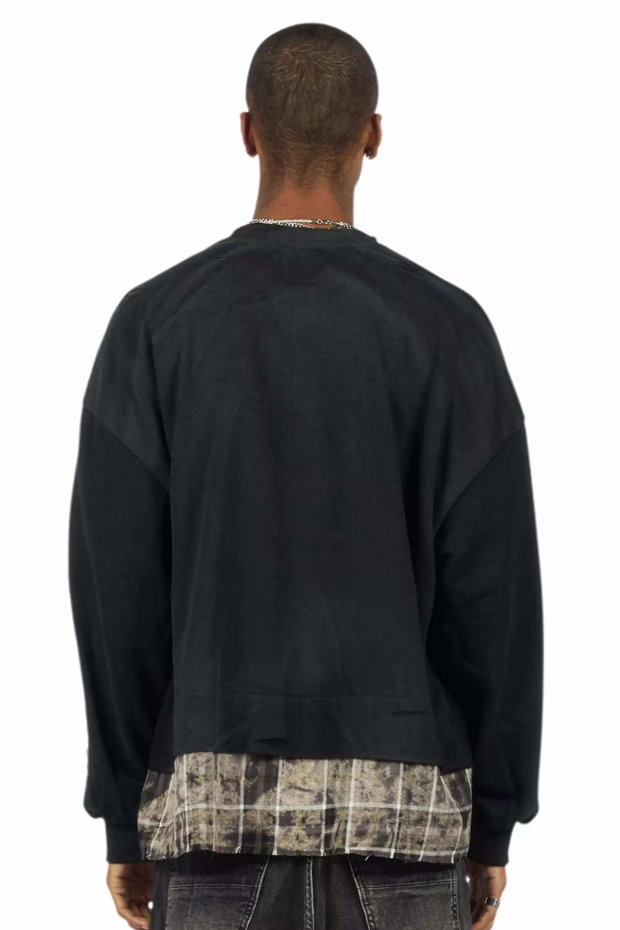 Hundo Black Graphic Flannel Crewneck