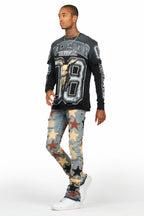 Fields Black/White Double Layer Long Sleeve Graphic T-Shirt