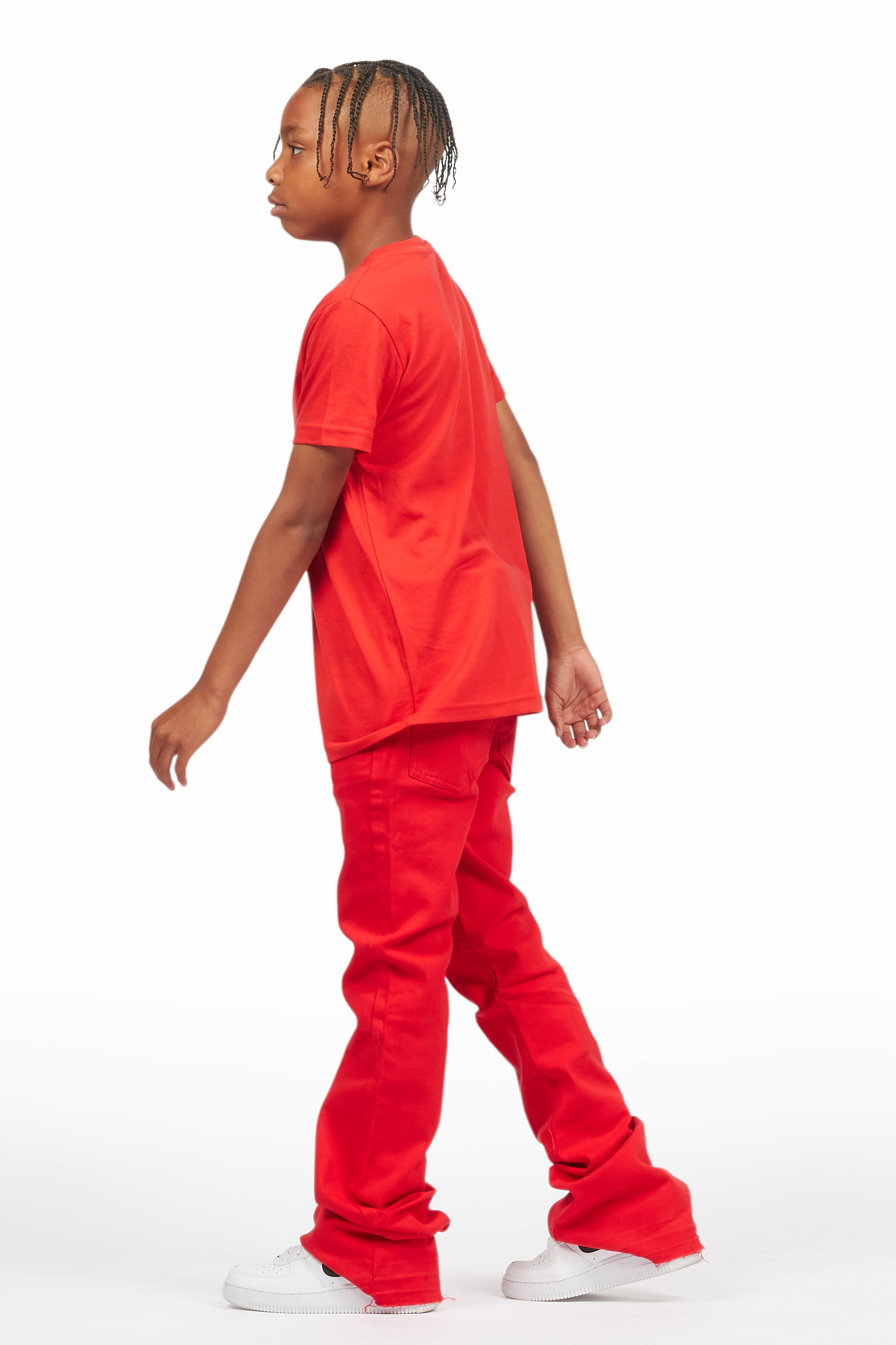 Boys Sana Red T-Shirt/Dag Stacked Flare Jean Set