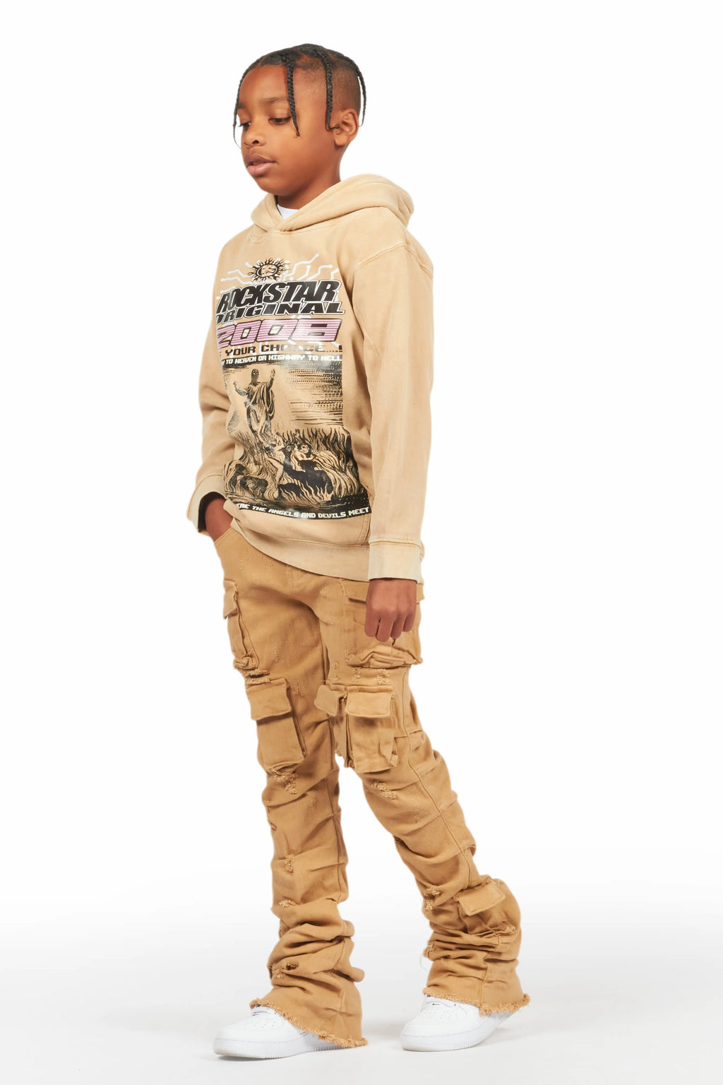 Boys Gentry Beige Stacked Flare Jean