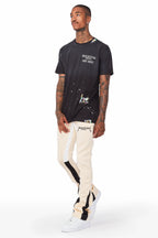 Everest Beige Stacked Flare Track Pant