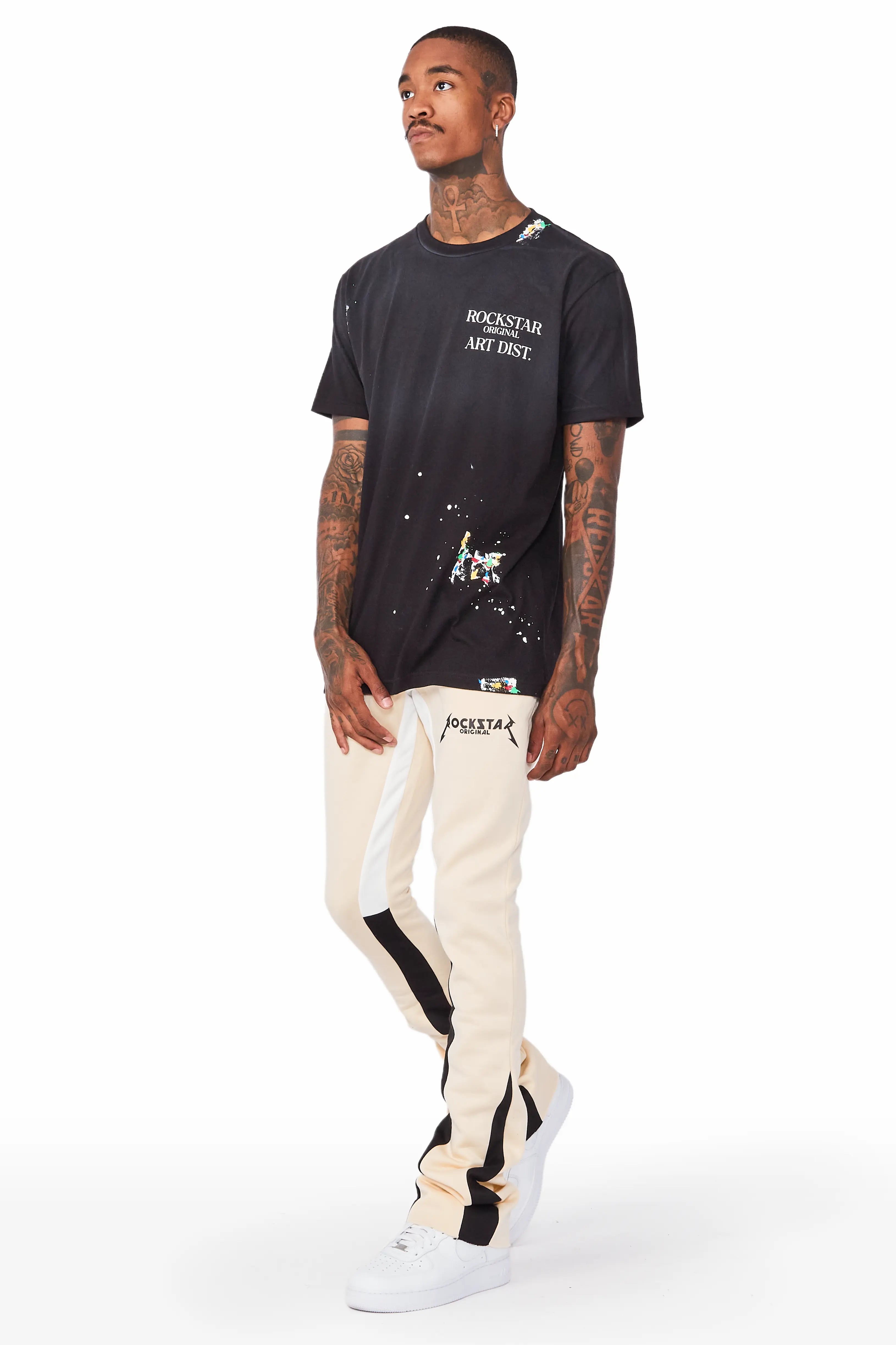 Everest Beige Stacked Flare Track Pant