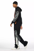 Bixner Black/Multi Hoodie/Baggy Stacked Track Pant Set