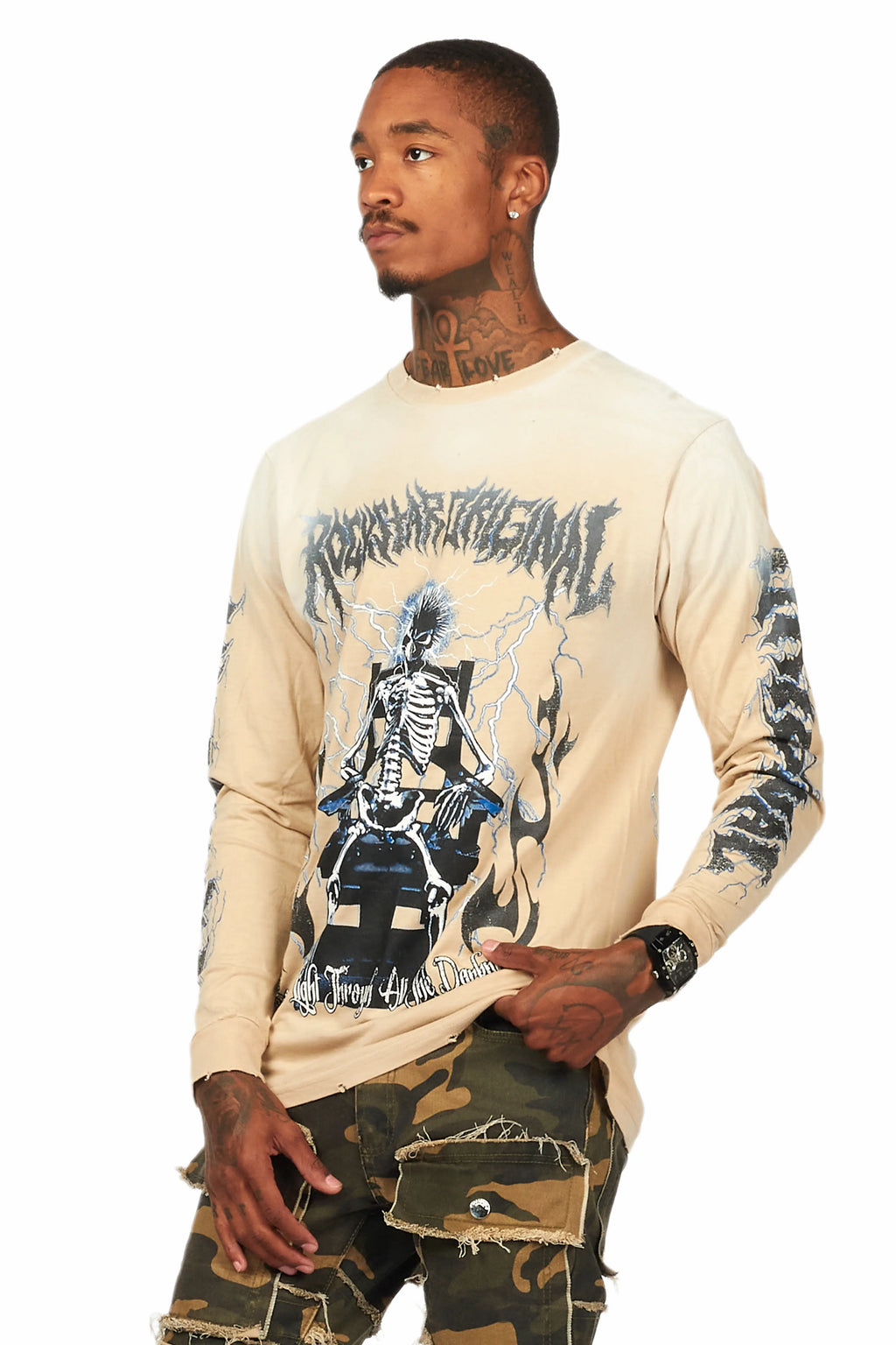 Exodus Beige Long Sleeve Graphic T-Shirt