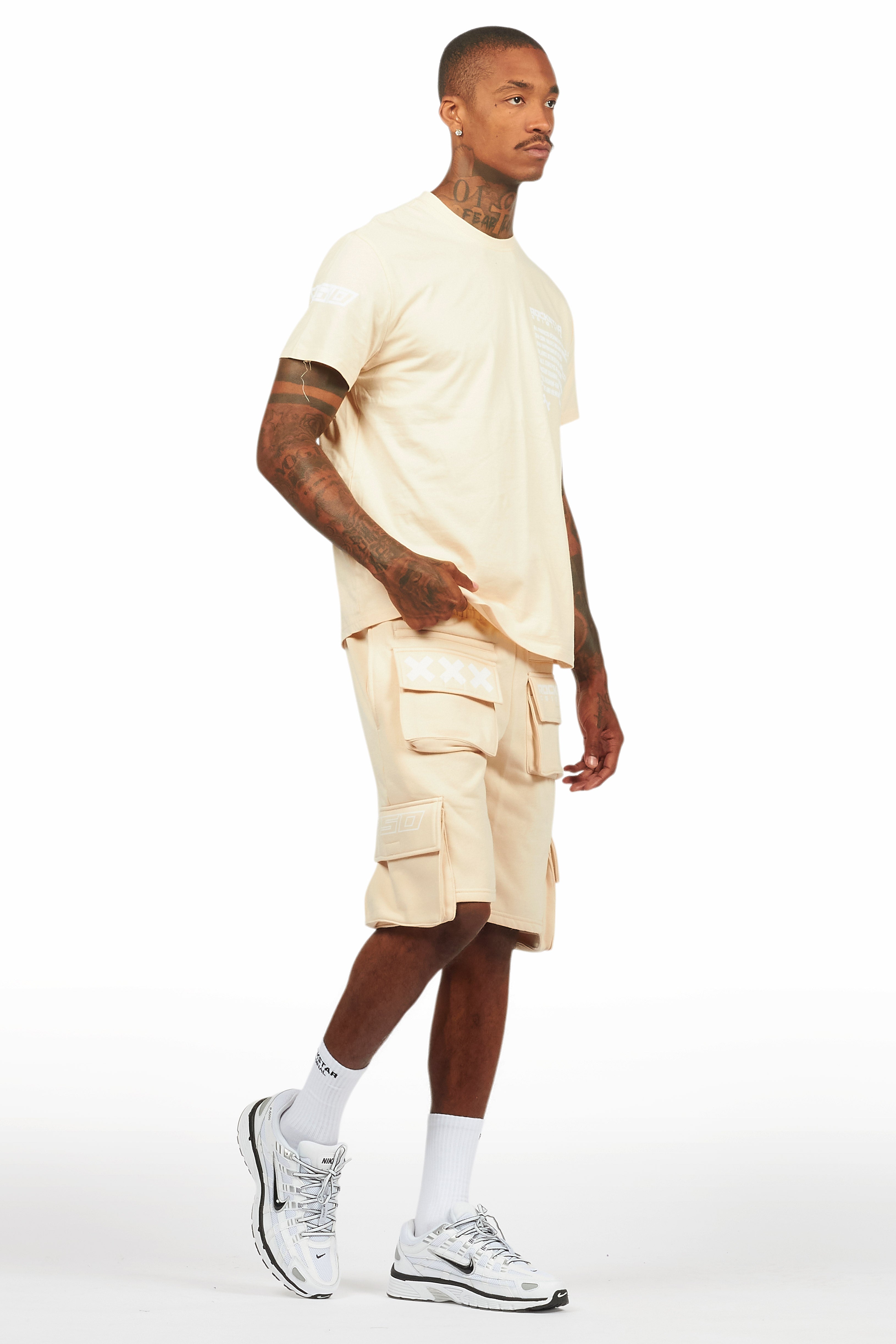 Jash Beige/White Short Set