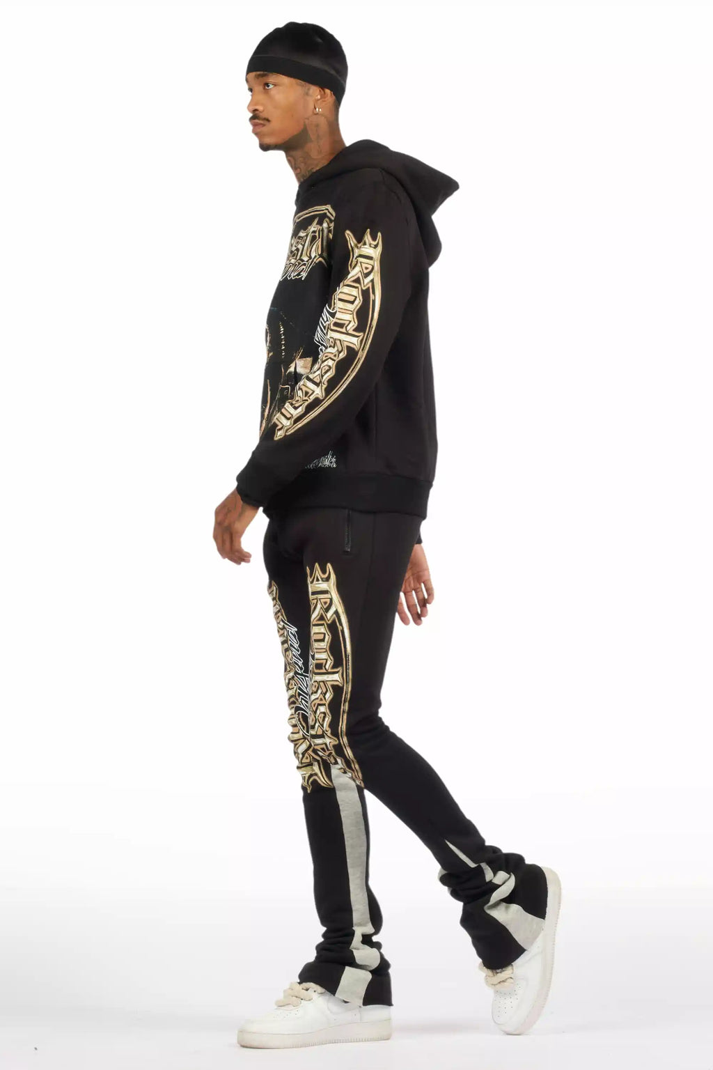 Kyce Black/Beige Hoodie/Super Stacked Track Set