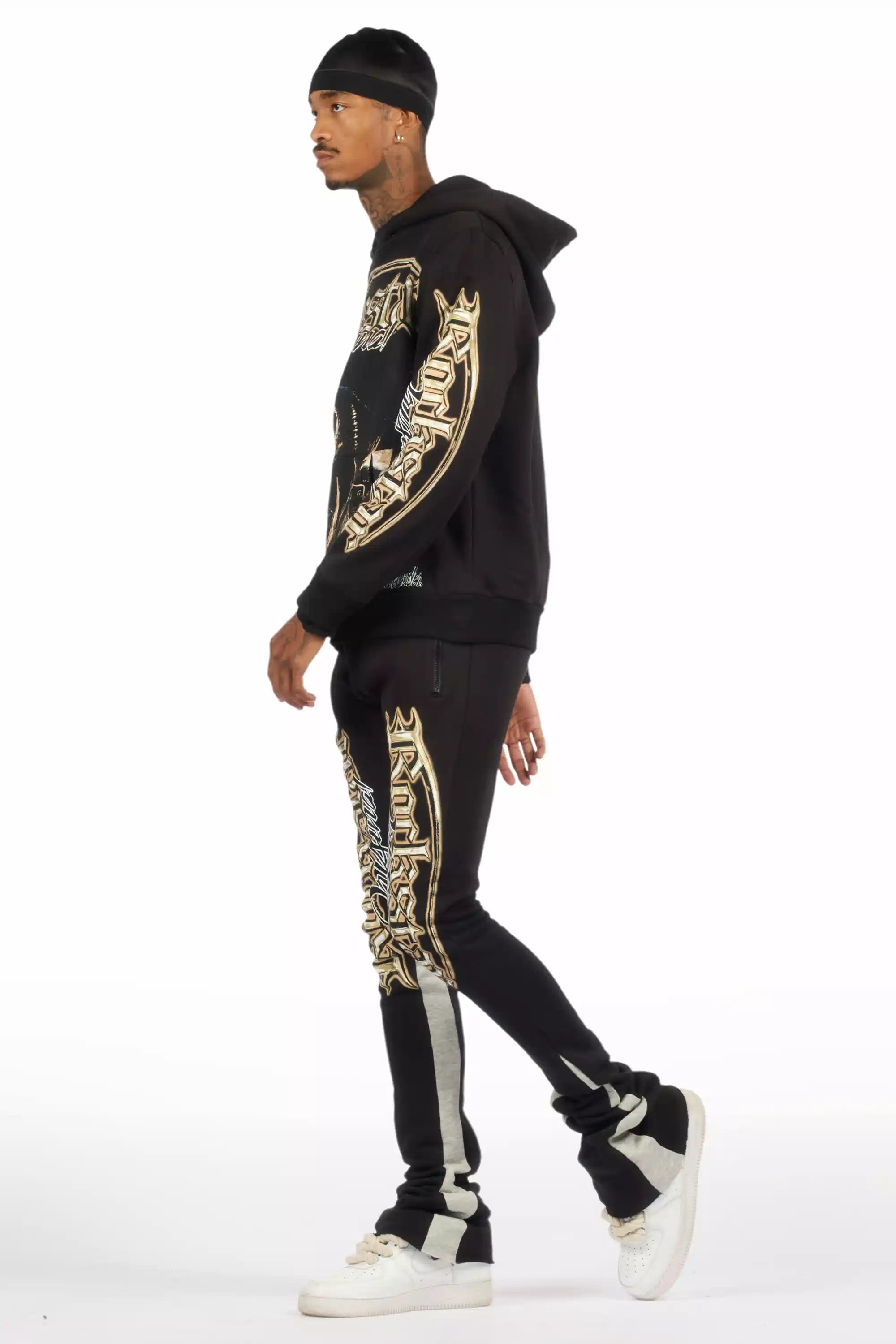 Kyce Black/Beige Hoodie/Super Stacked Track Set