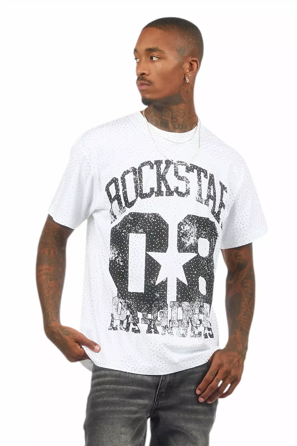 Flamur White Graphic Rhinestone T-Shirt