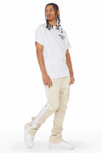 Leonel Beige Stacked Flare Track Pant