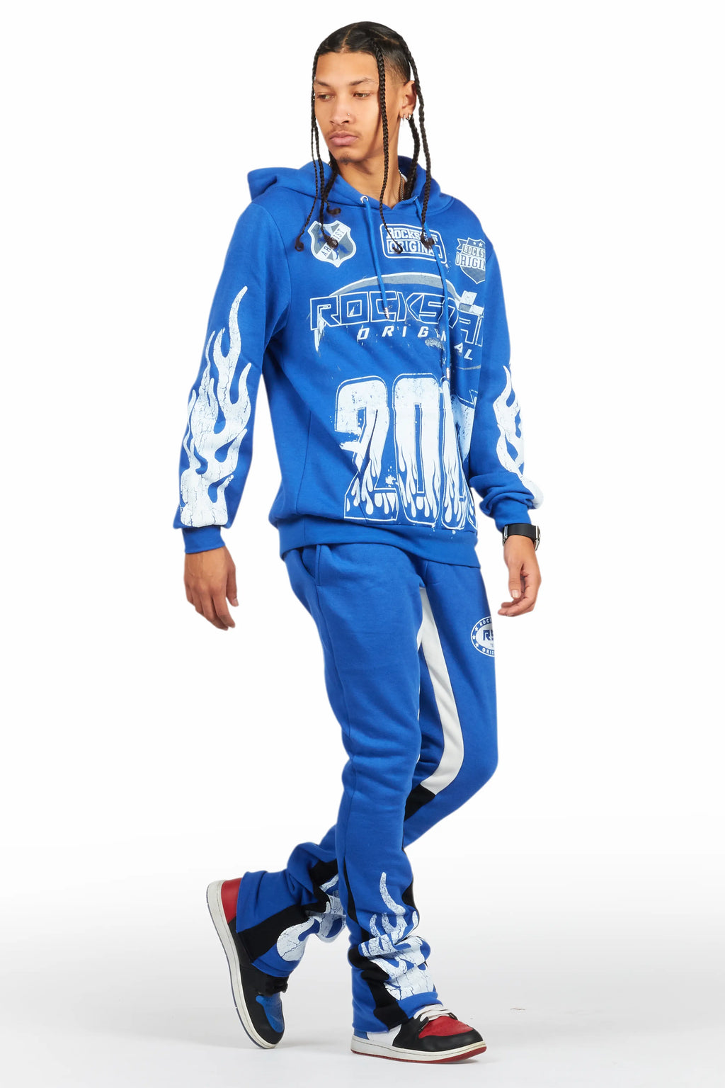Amos Royal Blue Stacked Flare Hoodie Track Set