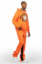 Mallor Orange Baggy Stacked Hoodie Track Set