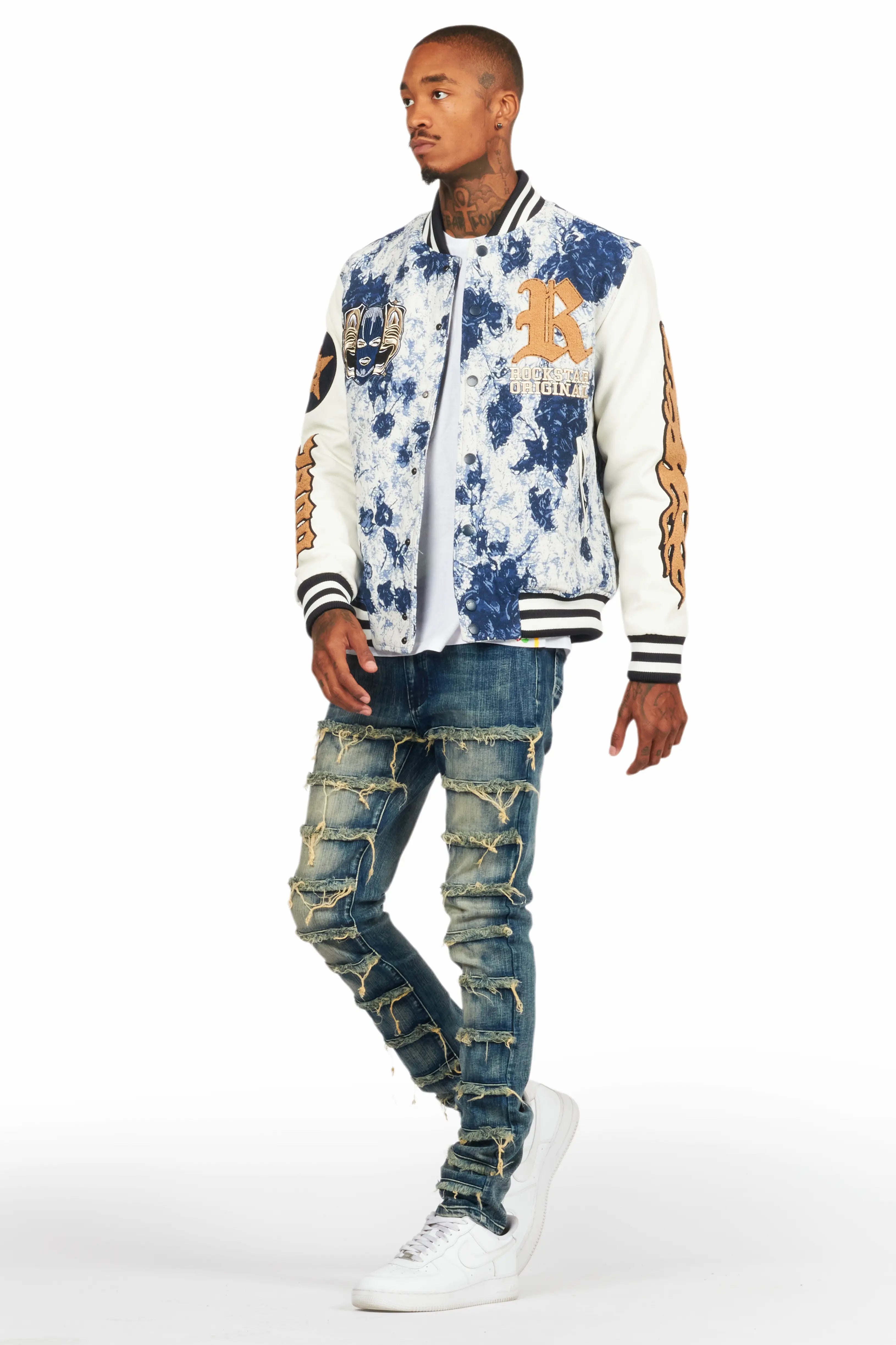 Doron Blue Tapestry Varsity Jacket