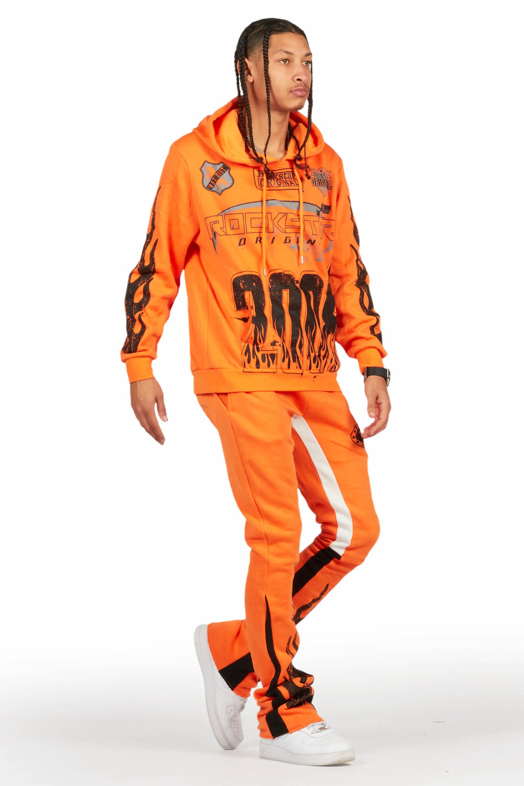 Amos Orange Hoodie/Stacked Flare Track Set