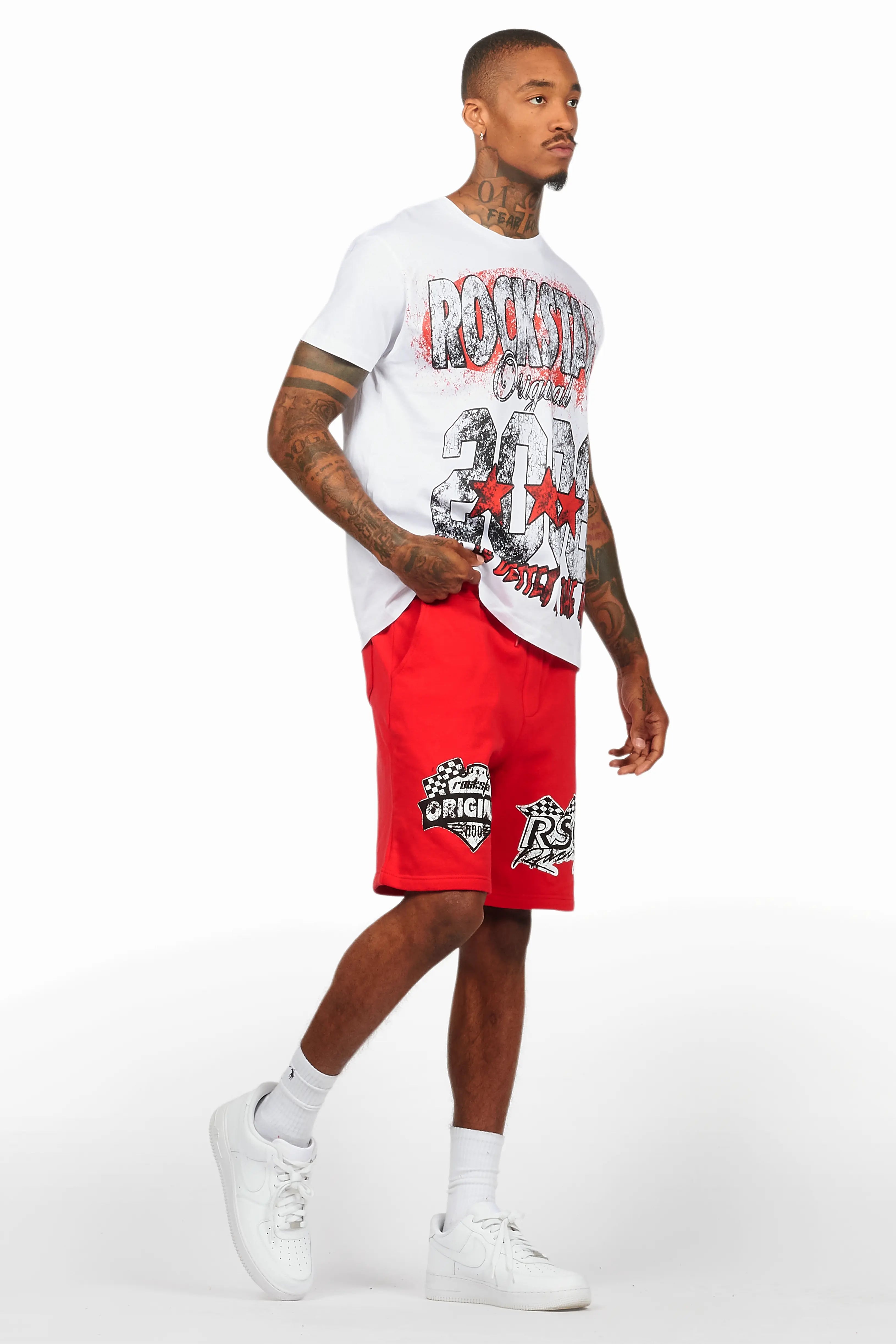 Racing Grung White/Red Graphic T-Shirt Short Set