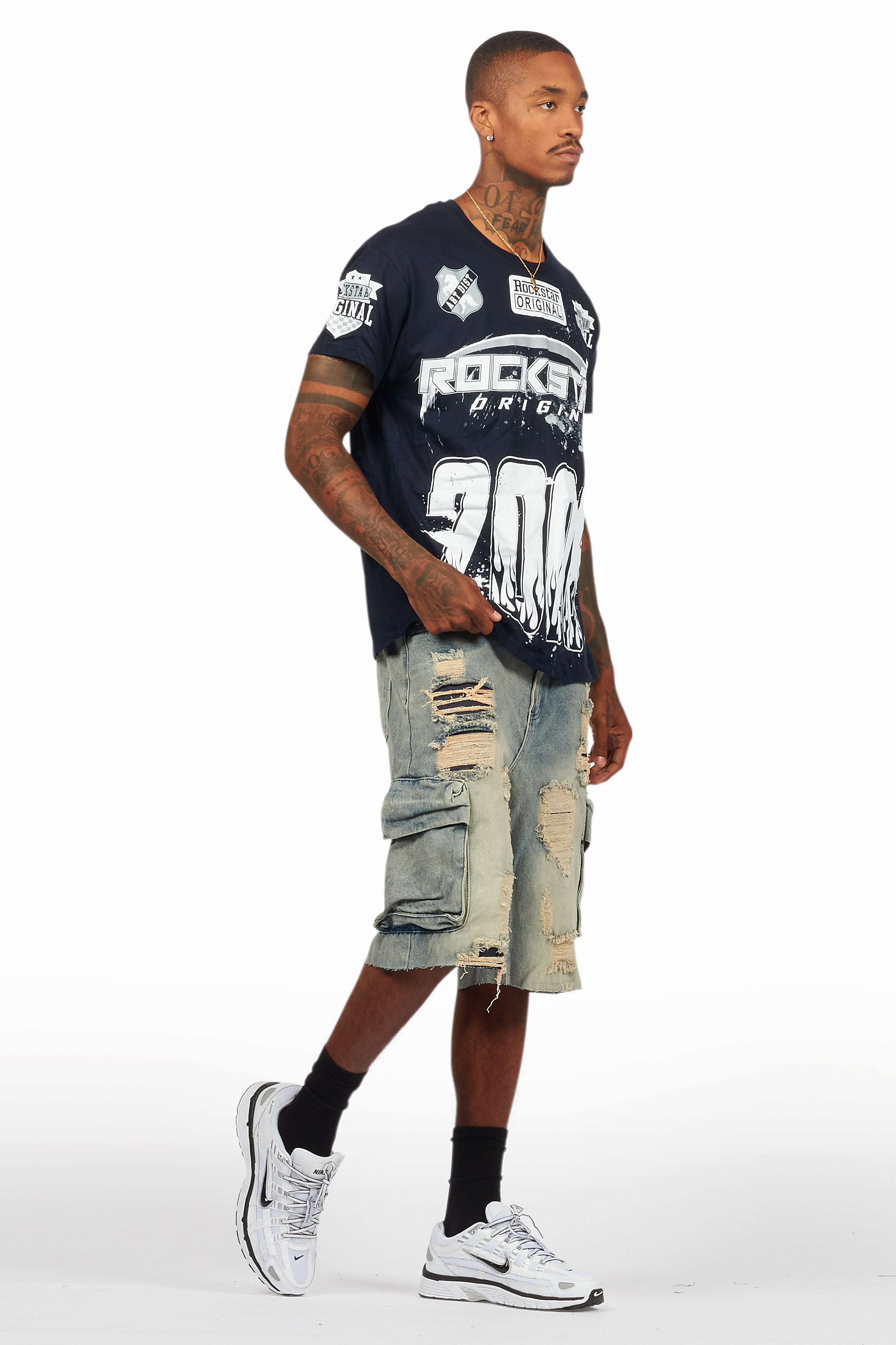 Amos Navy T-Shirt/Denim Short Set