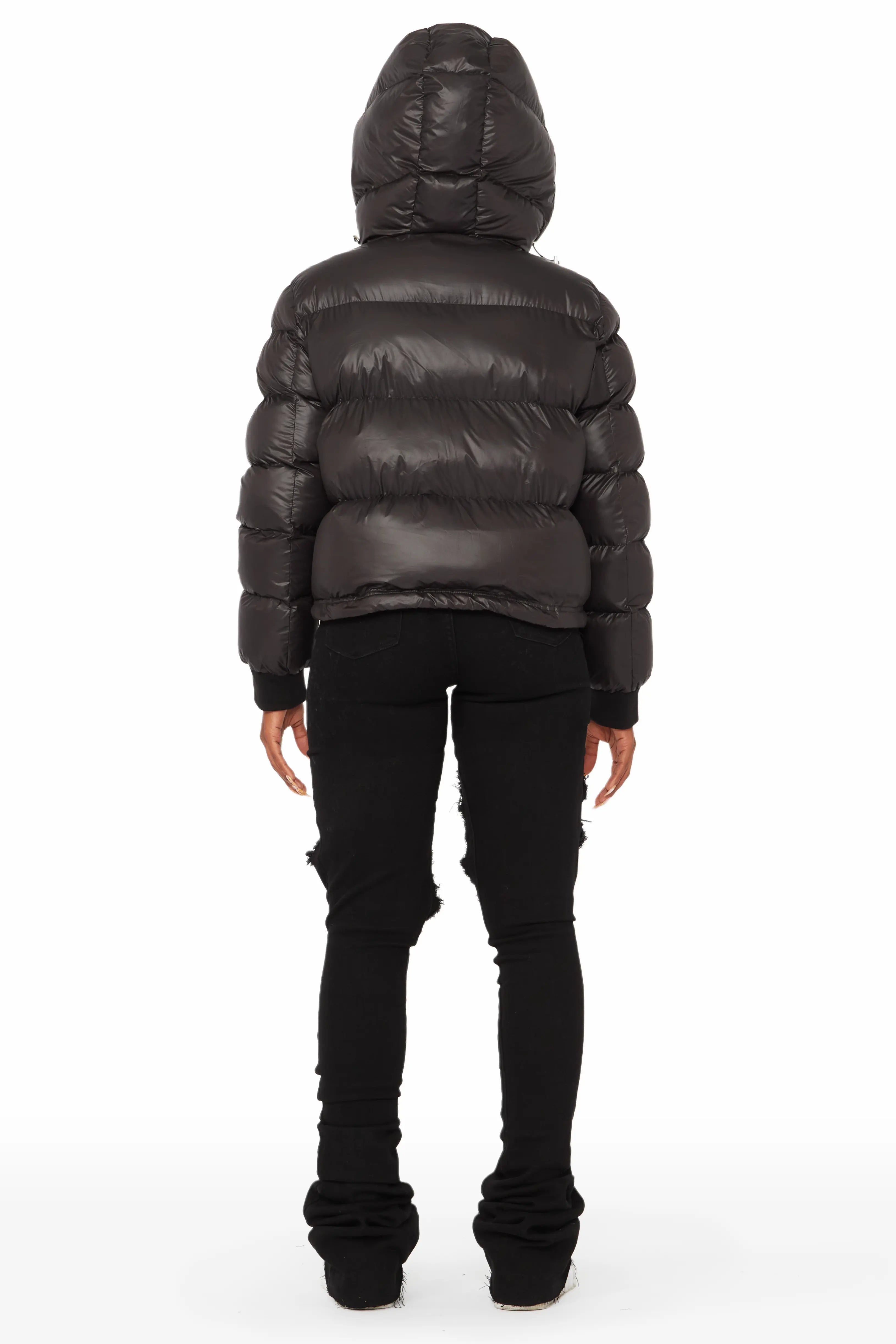 Rose Black Puffer Jacket