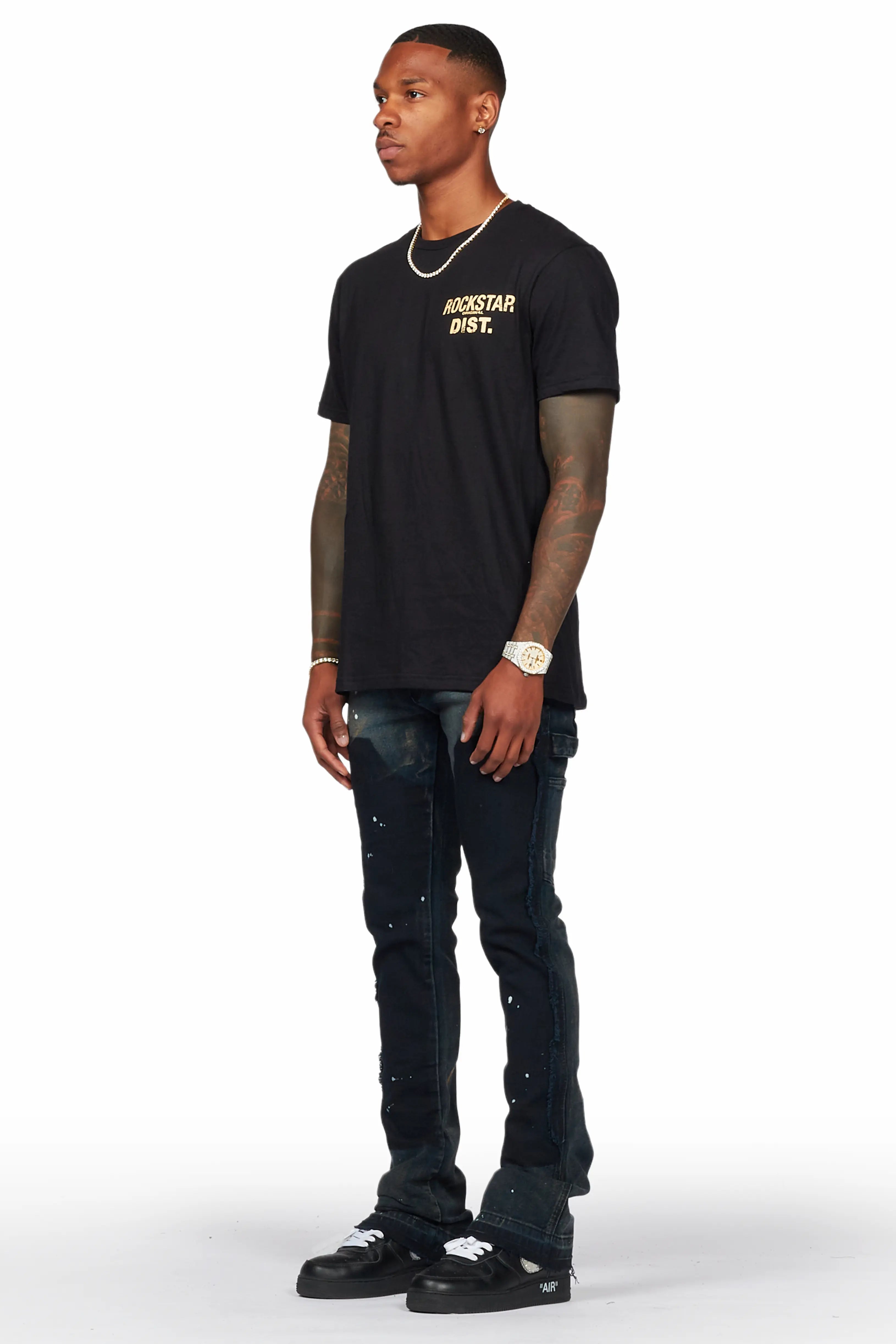 Serrano Black Stacked Flare Jean