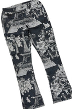 Girls Lamia Black Tapestry Puffer Jacket/Flare Jean Set