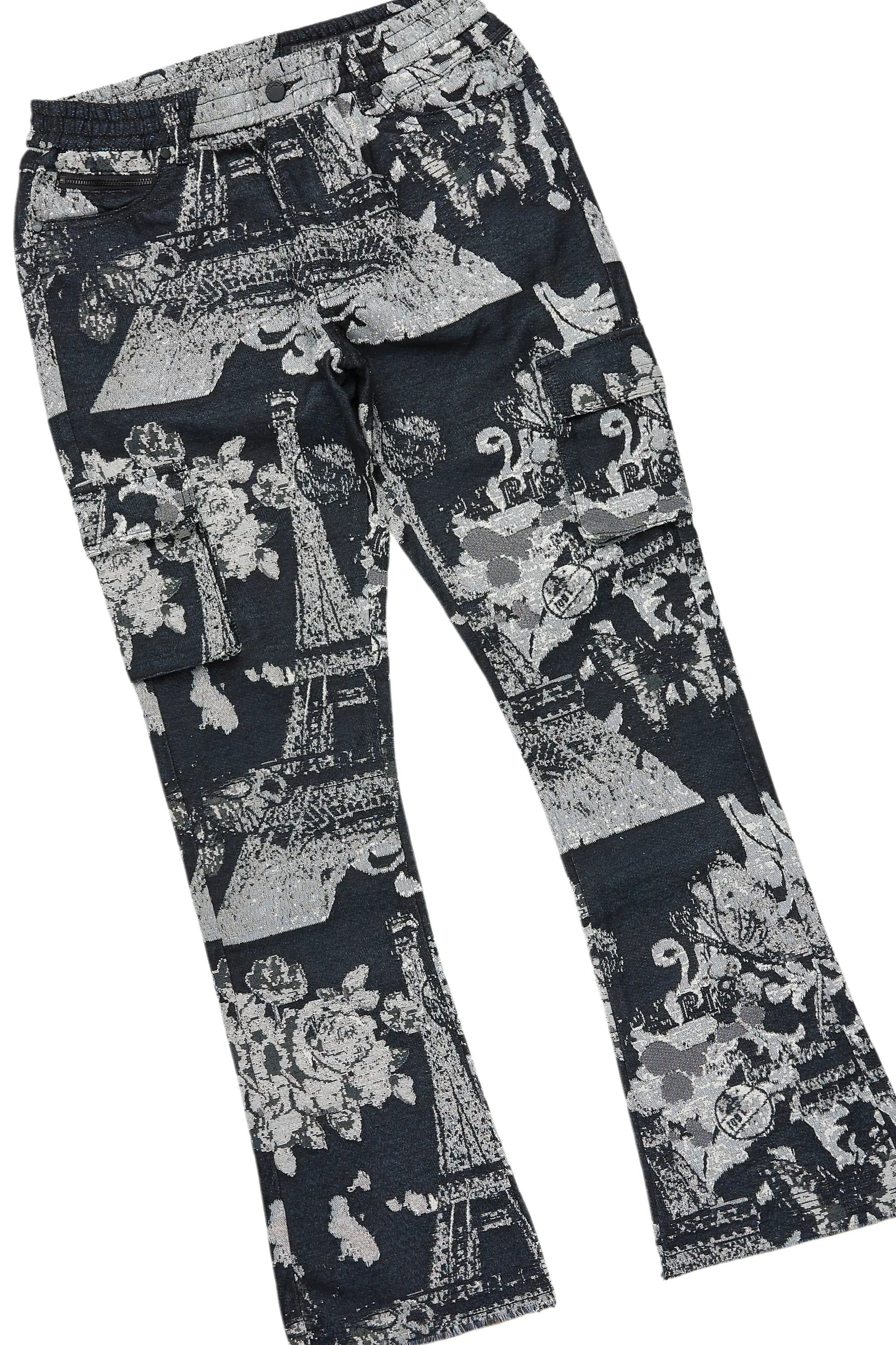 Girls Lamia Black Tapestry Puffer Jacket/Flare Jean Set