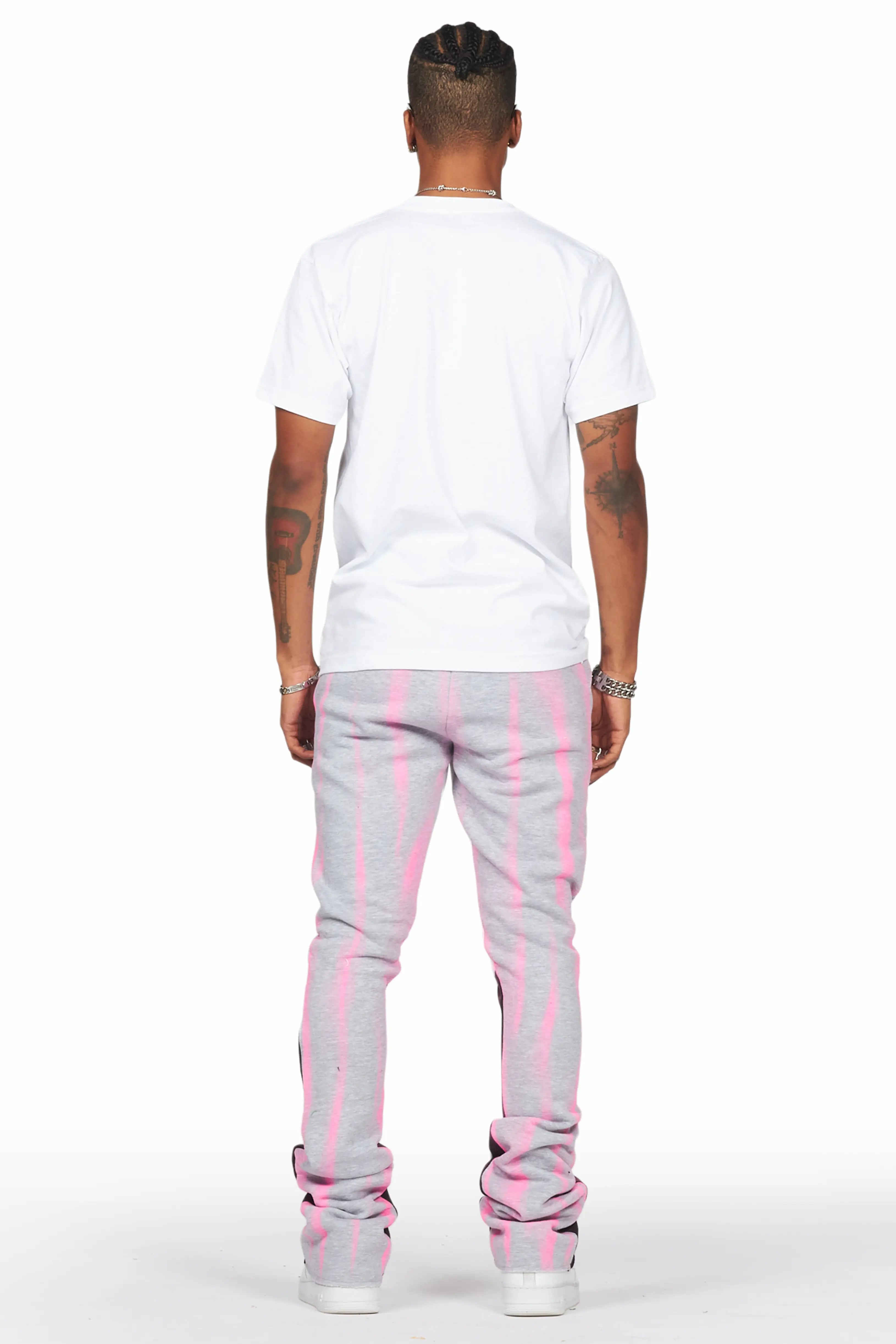 Firoz Heather Grey Graphic Stacked Flare Pant