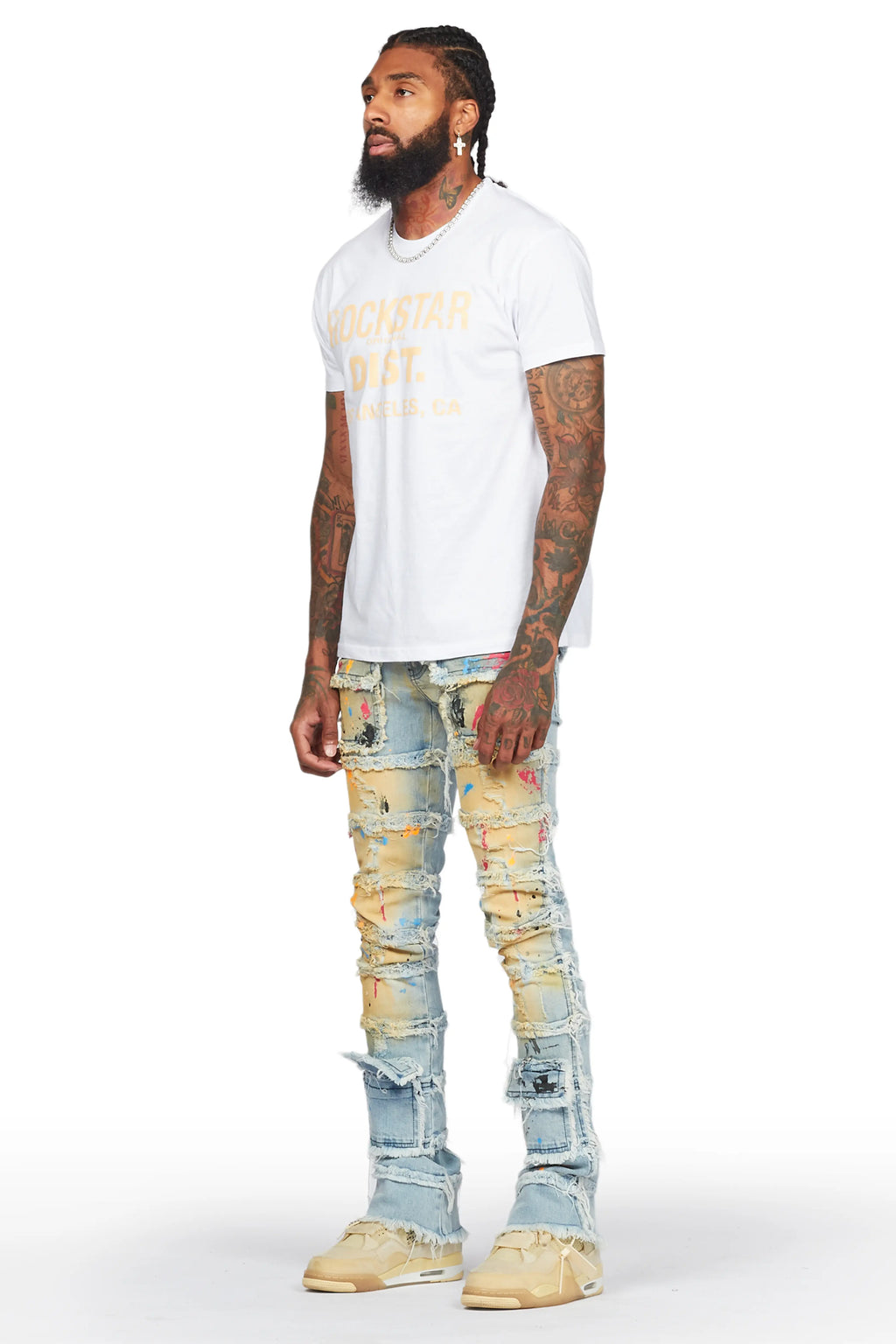 Zafer Blue Painter Stacked Flare Jean